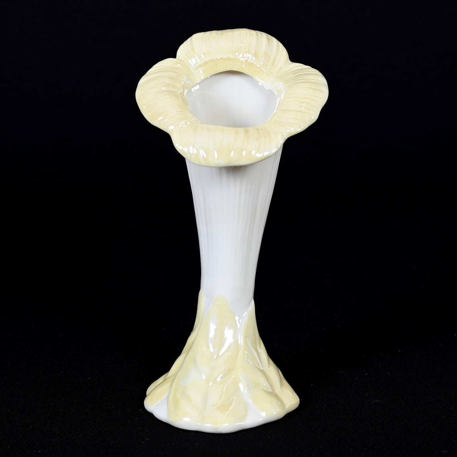 Sunflower Vase, Irish Belleek Fifth Green Mark: Sunflower Vase, Irish Belleek Fifth Green Mark, 7.5" x 3.5", Yellow Luster Highlights, Collection Of The Late Tom And Mildred Jacks.