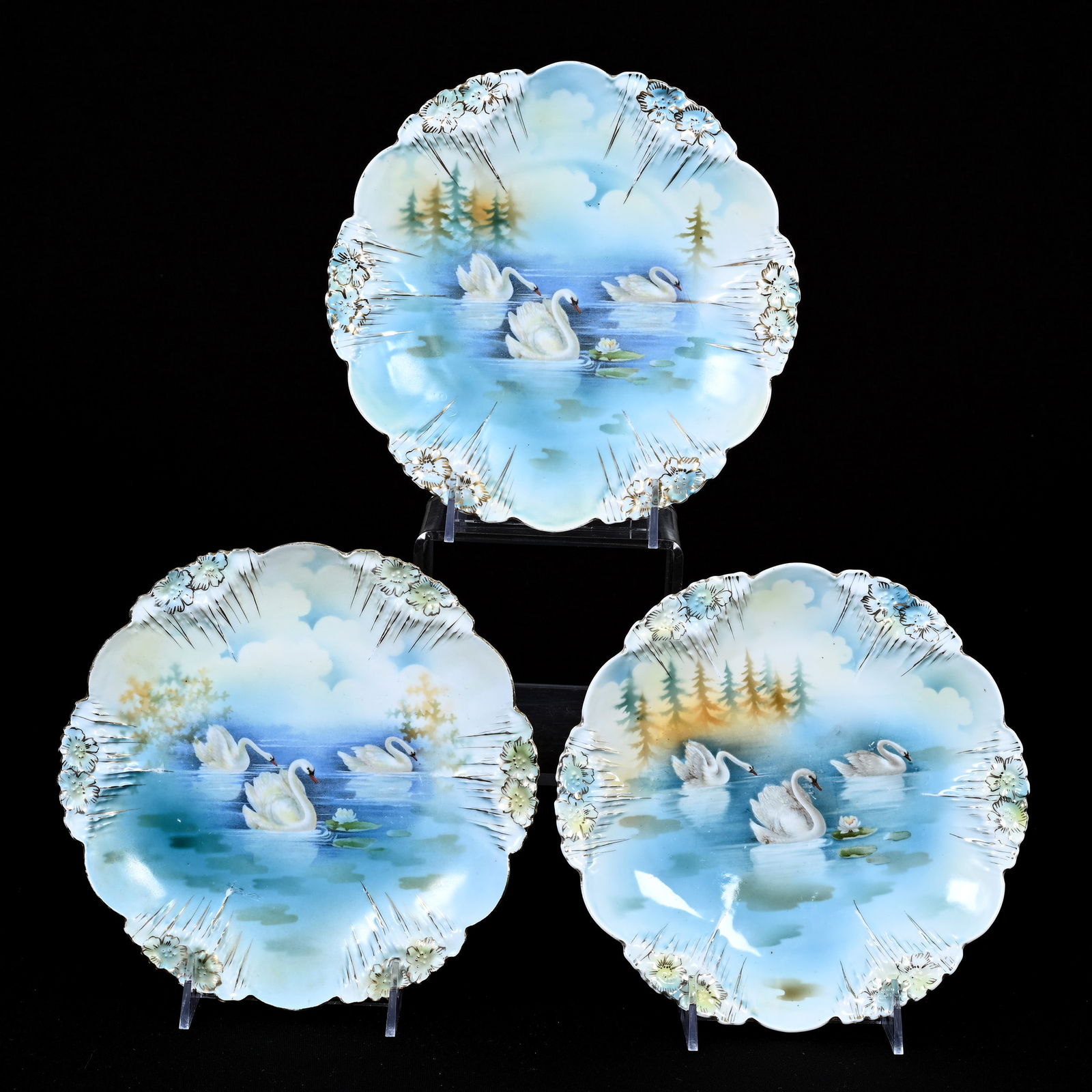 (3) Plates Marked R.S. Prussia, Swan Icicle Mold (1 of 2)