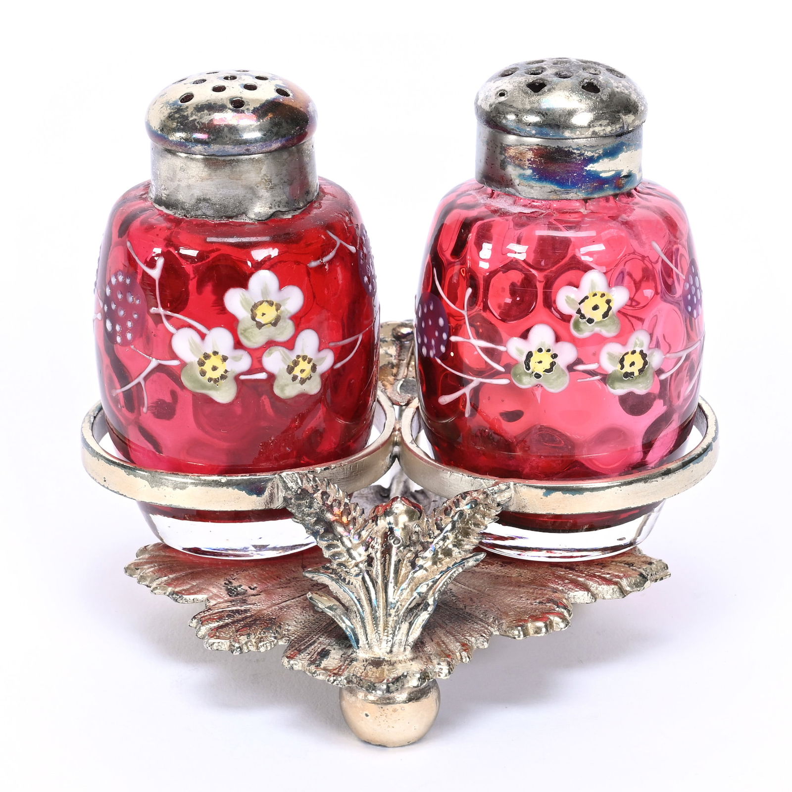 Condiment Set, Cranberry Cased Art Glass Coinspot (1 of 3)