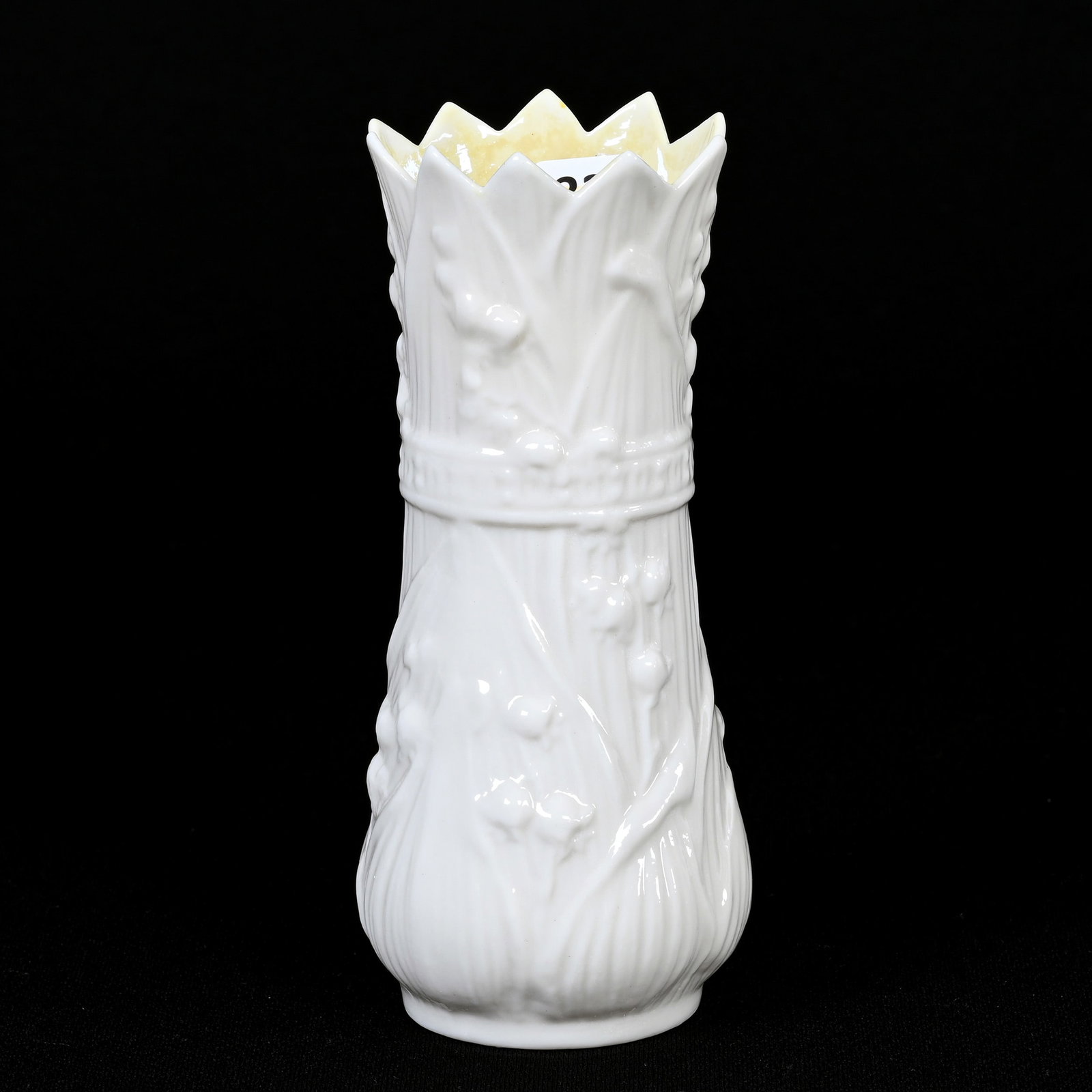Vase, Irish Belleek, Fifth Green Mark: Vase, Irish Belleek, Fifth Green Mark, 6.25" x 2.75", Lily Of Valley Mold, Collection Of The Late Tom And Mildred Jacks.