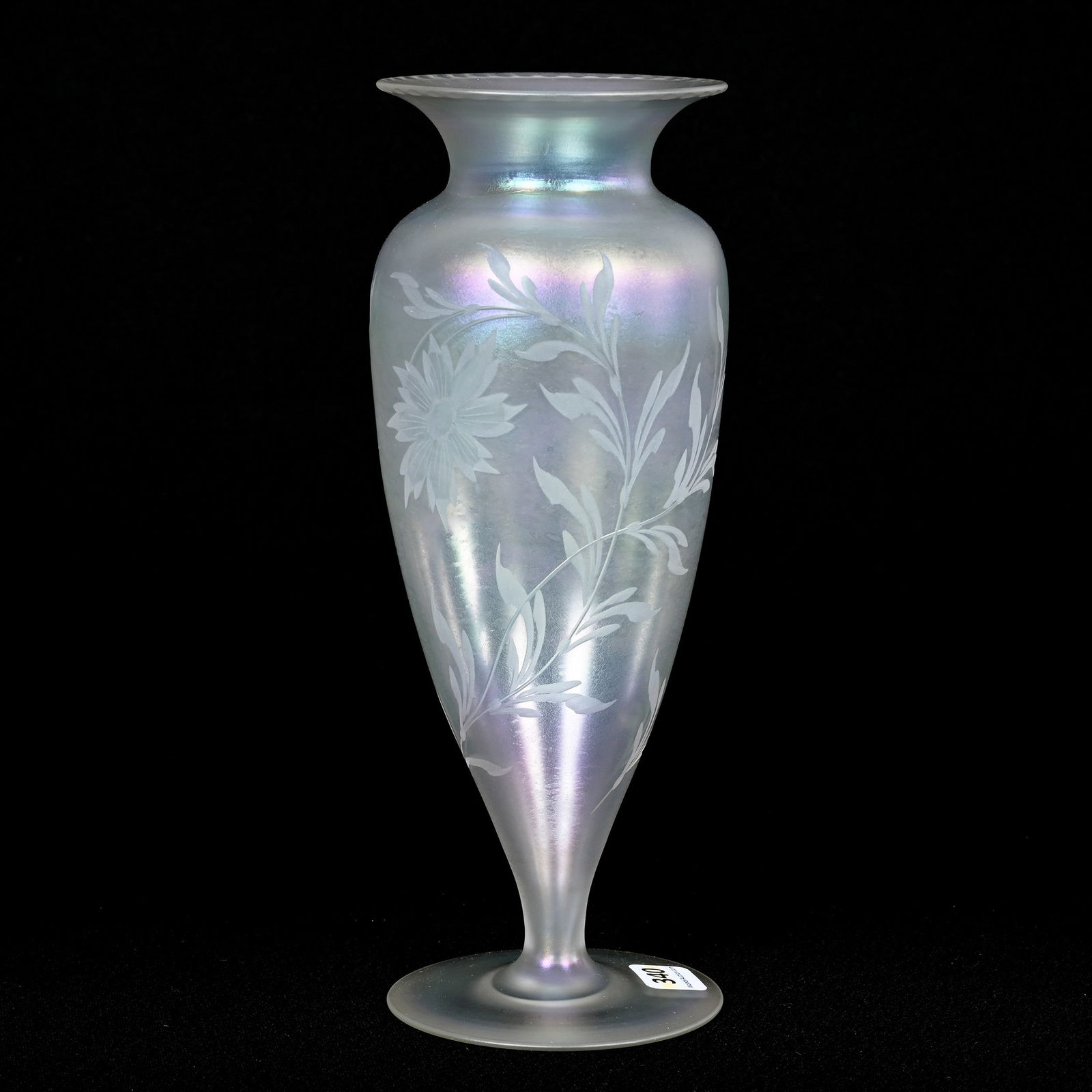 Pedestal Vase, Steuben Verre De Soie Engraved Floral (1 of 3)
