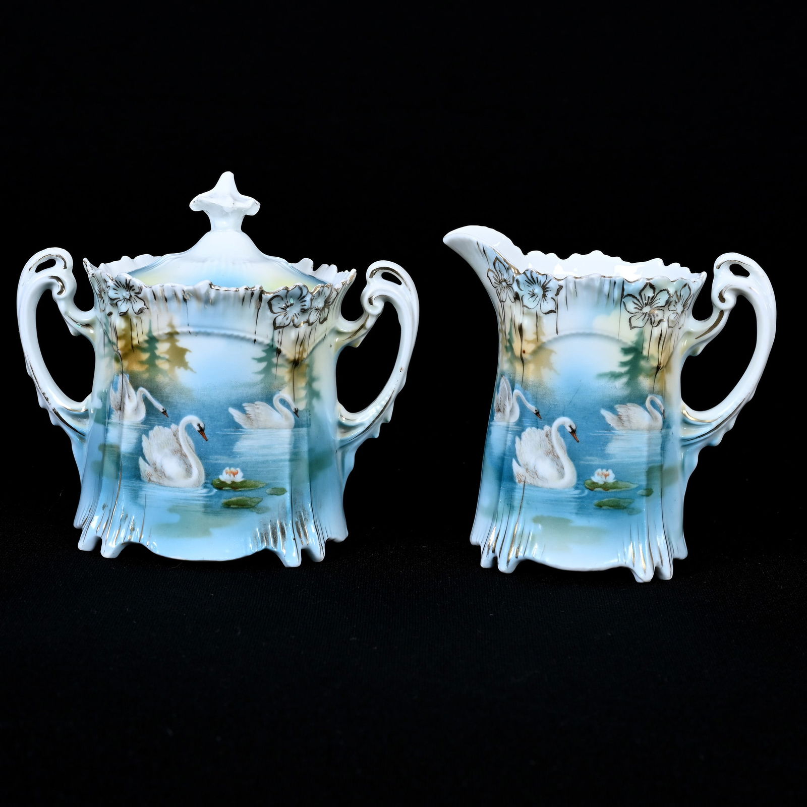 Creamer & Sugar Marked R.S. Prussia, Swan Icicle Mold (1 of 3)