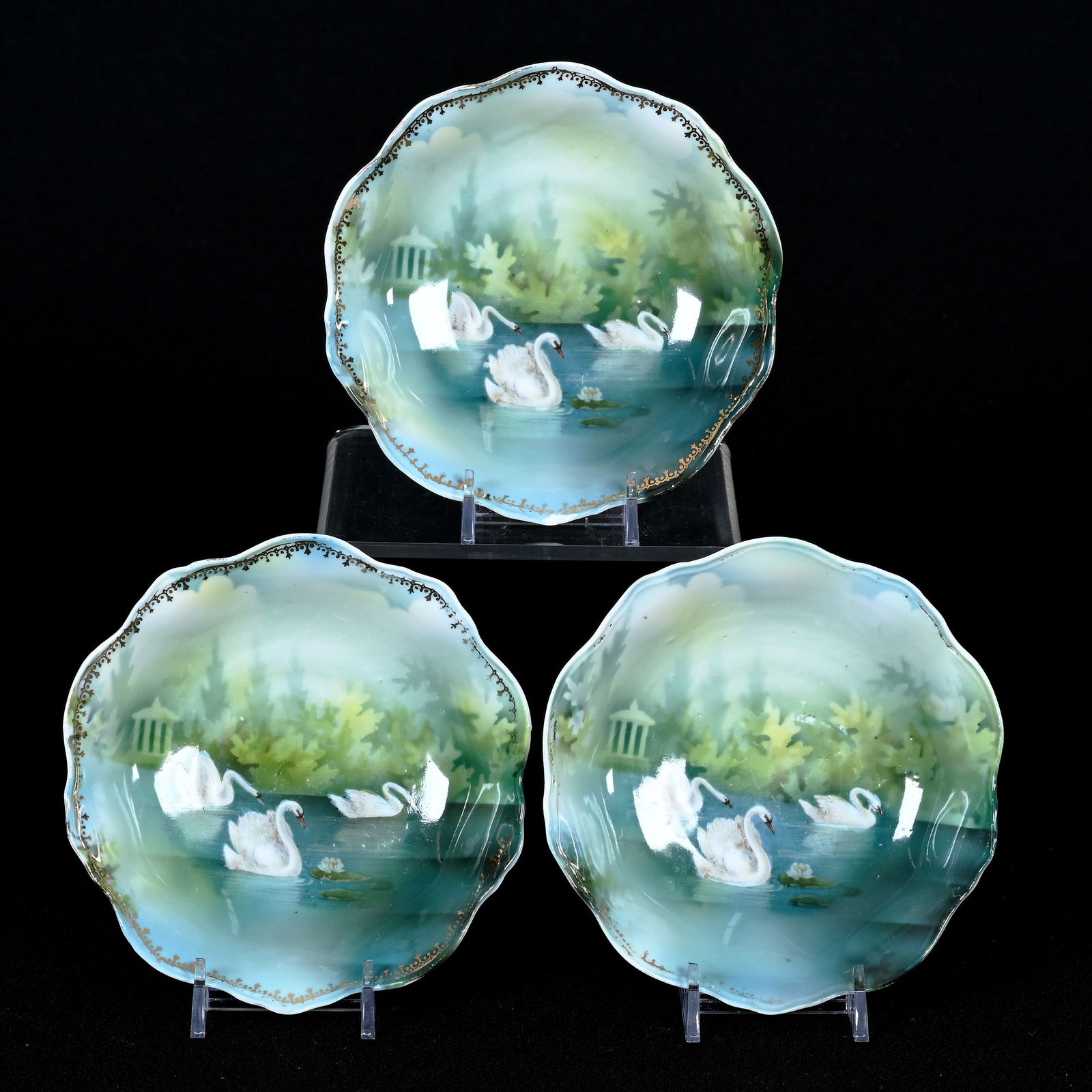 (3) Berry Dishes Marked R.S. Prussia, Swan & Gazebo (1 of 4)