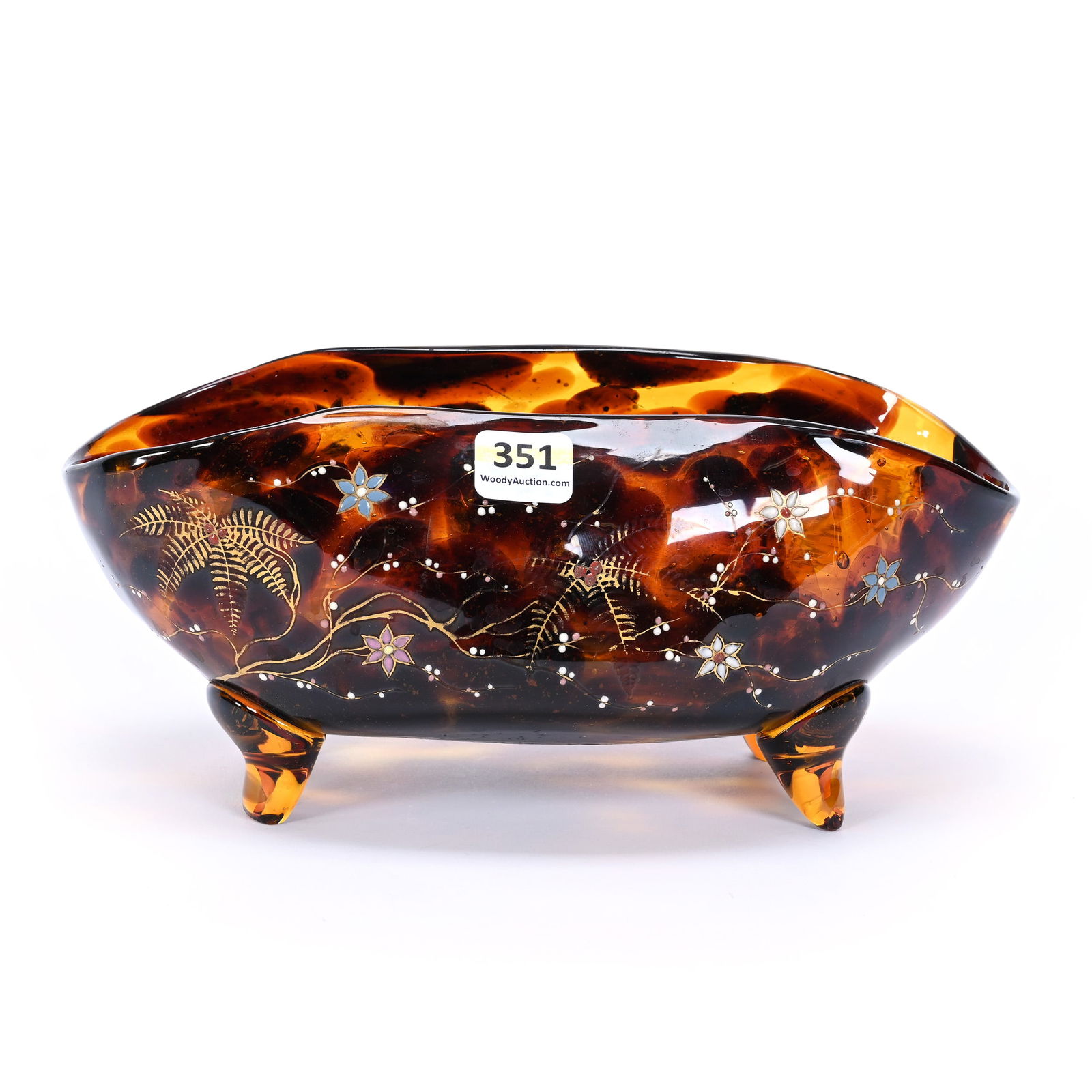 Bowl, Footed, Folded, Tortoise Shell Art Glass (1 of 3)