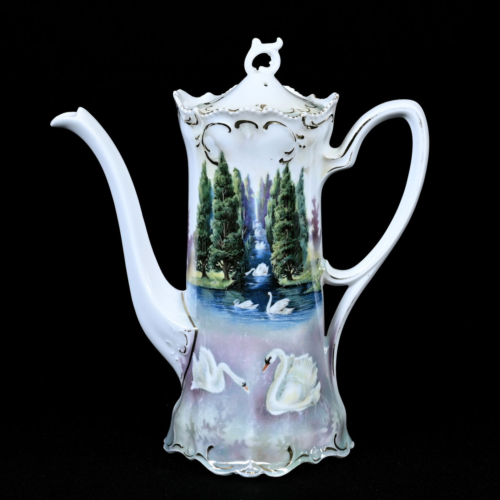 Demitasse Pot Marked R.S. Prussia, Swan & Evergreen (1 of 4)