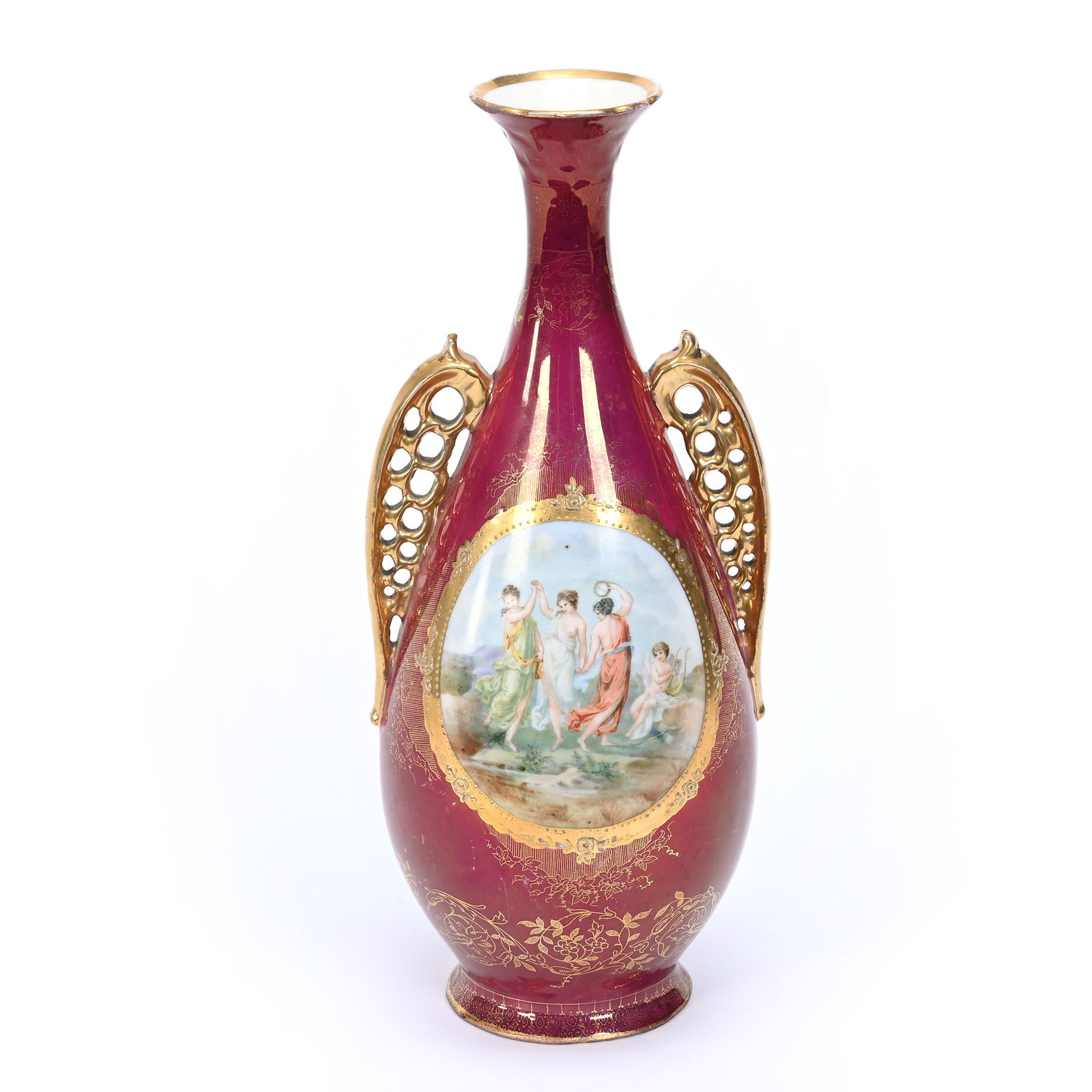 Vase, Two Handles, Marked Royal Saxe (1 of 3)