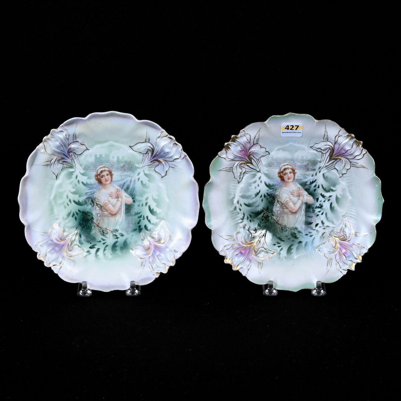 (2) Plates Marked R.S. Prussia, Winter Season Portrait (1 of 2)