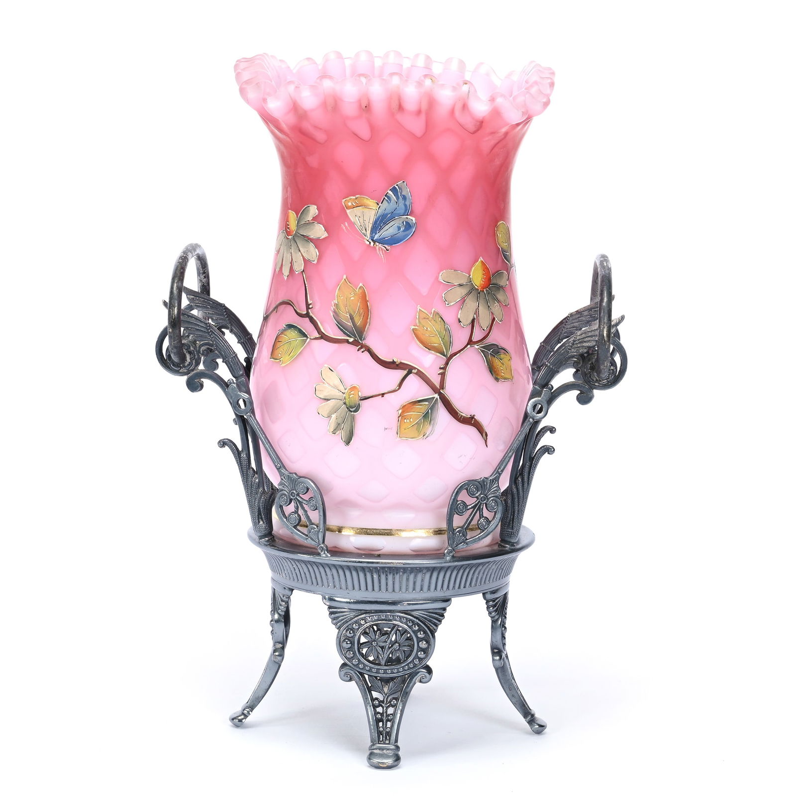 Victorian Celery Vase, Pink Satin Diamond Quilted (1 of 4)