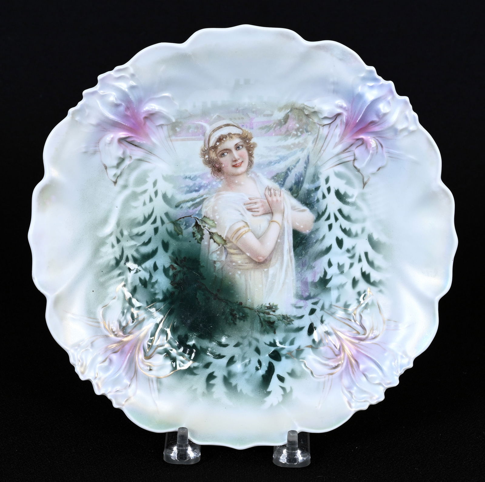 Plate, Unmarked R.S. Prussia, Winter Season Portrait (1 of 2)