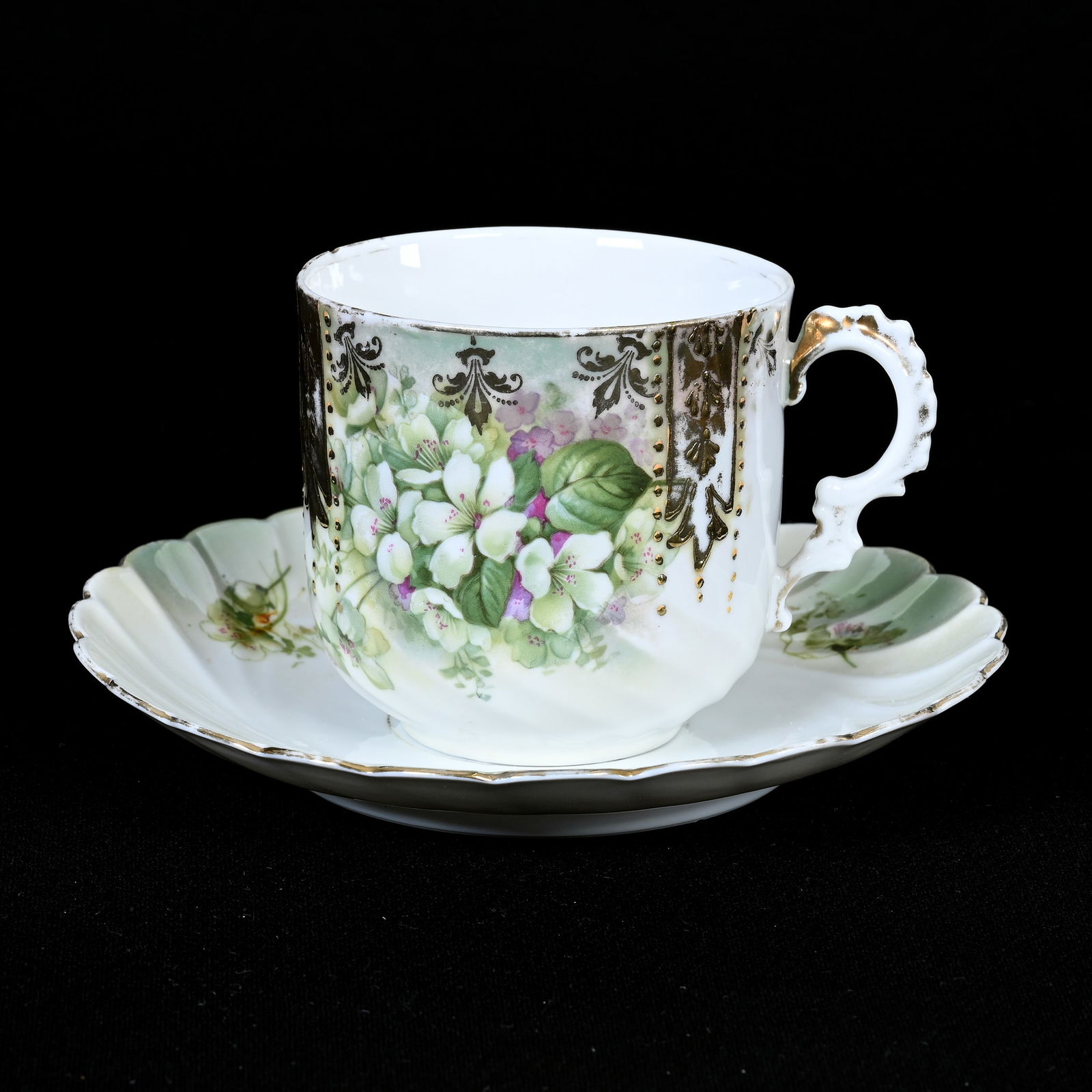 Mustache Cup & Saucer, Marked RSP, Luster Finish (1 of 3)