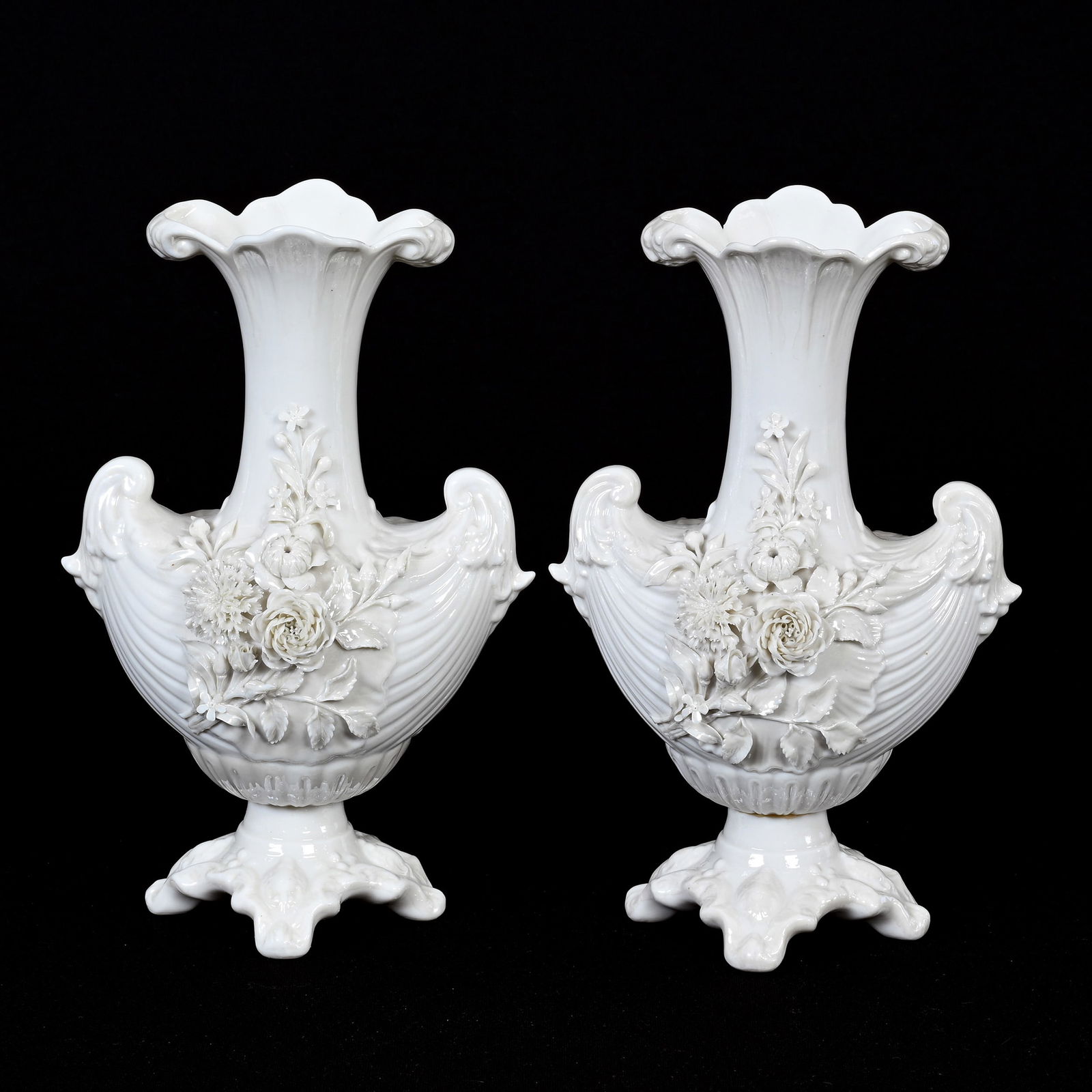 Pair Prince Arthur Vases, Irish Belleek, Black Mark (1 of 5)