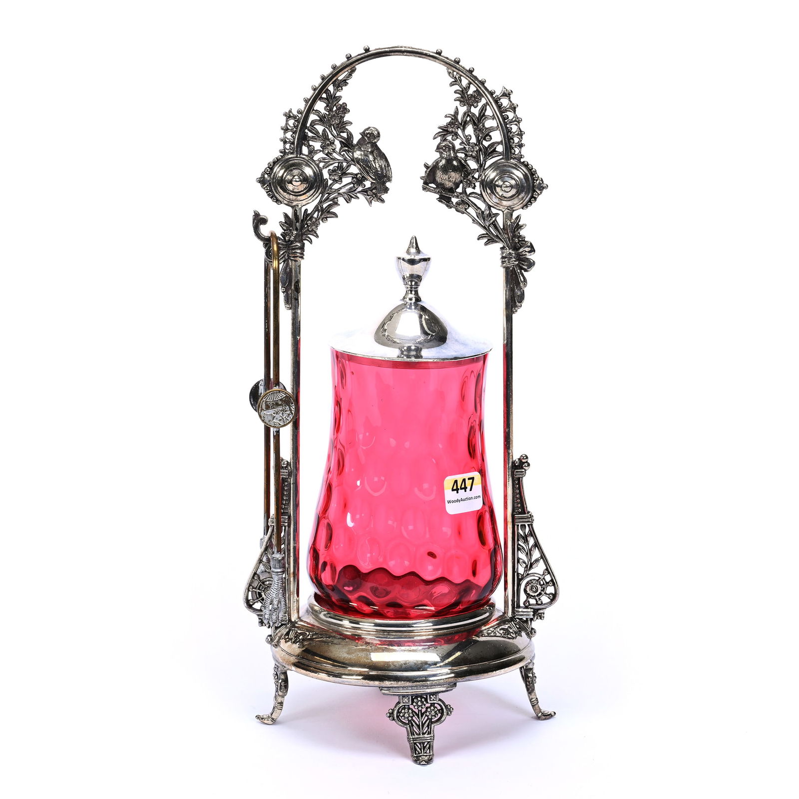 Victorian Pickle Castor, Cranberry Coinspot Insert (1 of 4)