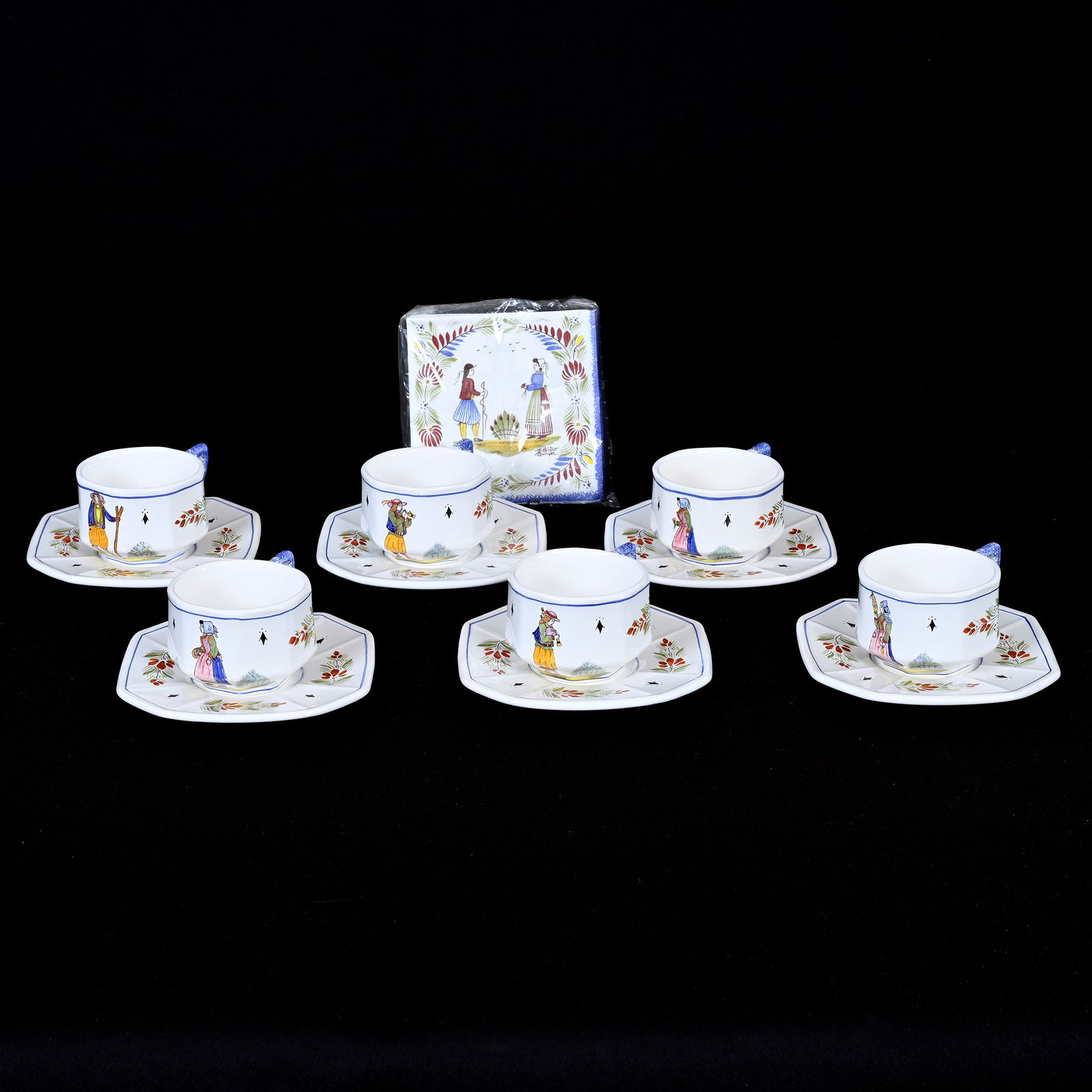 (6) Cups/Saucers Marked H.B. Henriot Quimper France (1 of 3)