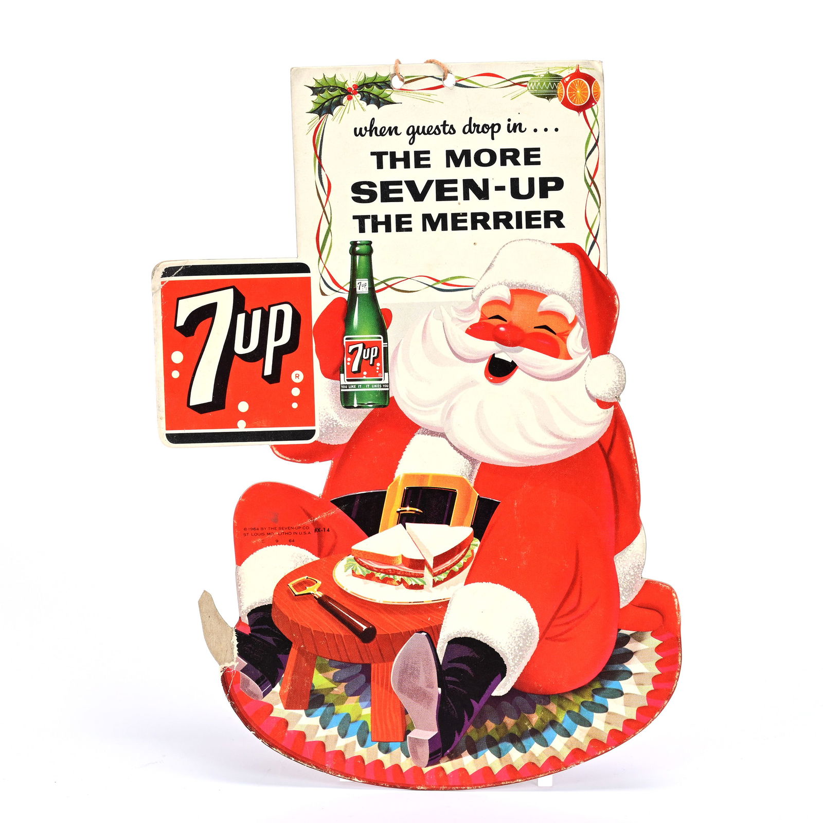 (1) Seven-Up Cardboard Hanger, Die Cut Santa (1 of 3)
