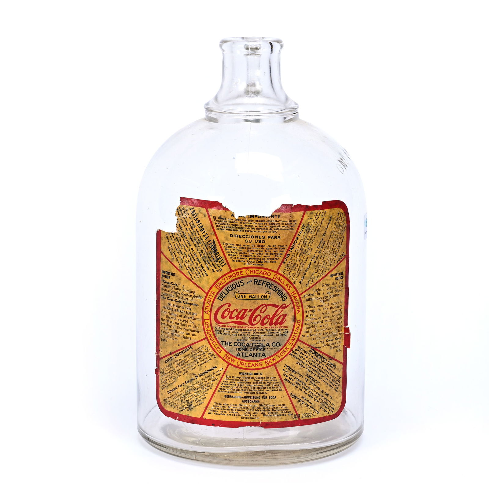 Coca-Cola Glass Gallon Syrup Bottle, Circa 1930's (1 of 2)
