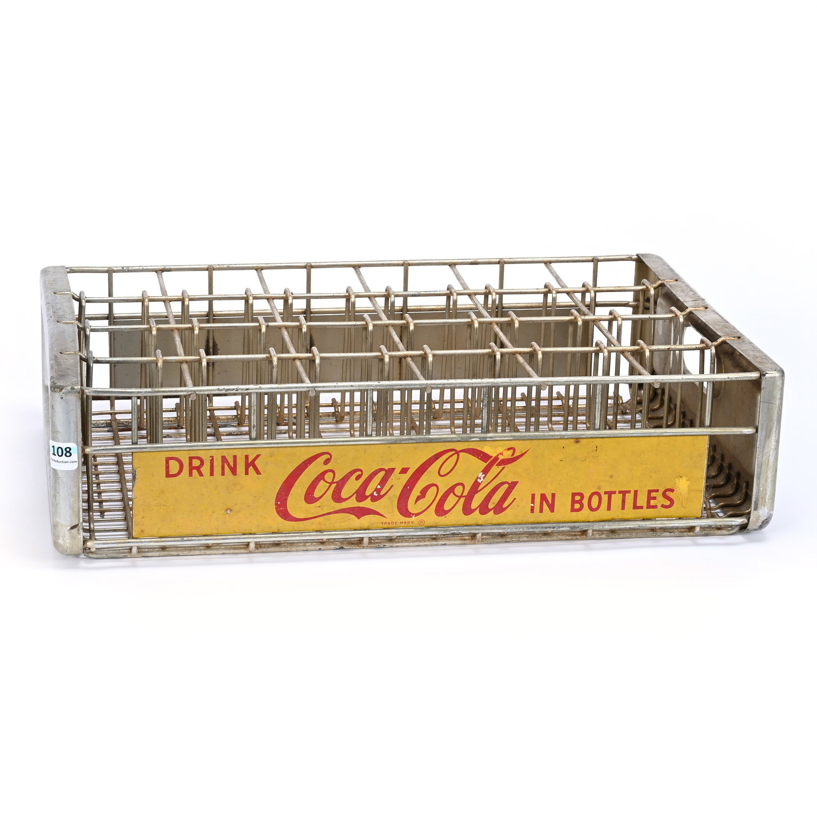 Coca-Cola Yellow Metal Carrier, 24 Bottle, 1950-60's: Coca-Cola Yellow Metal Carrier, 24 Bottle, 1950-60's, 4.75" x 18.25" x 11.75", Kansas Private Collection.