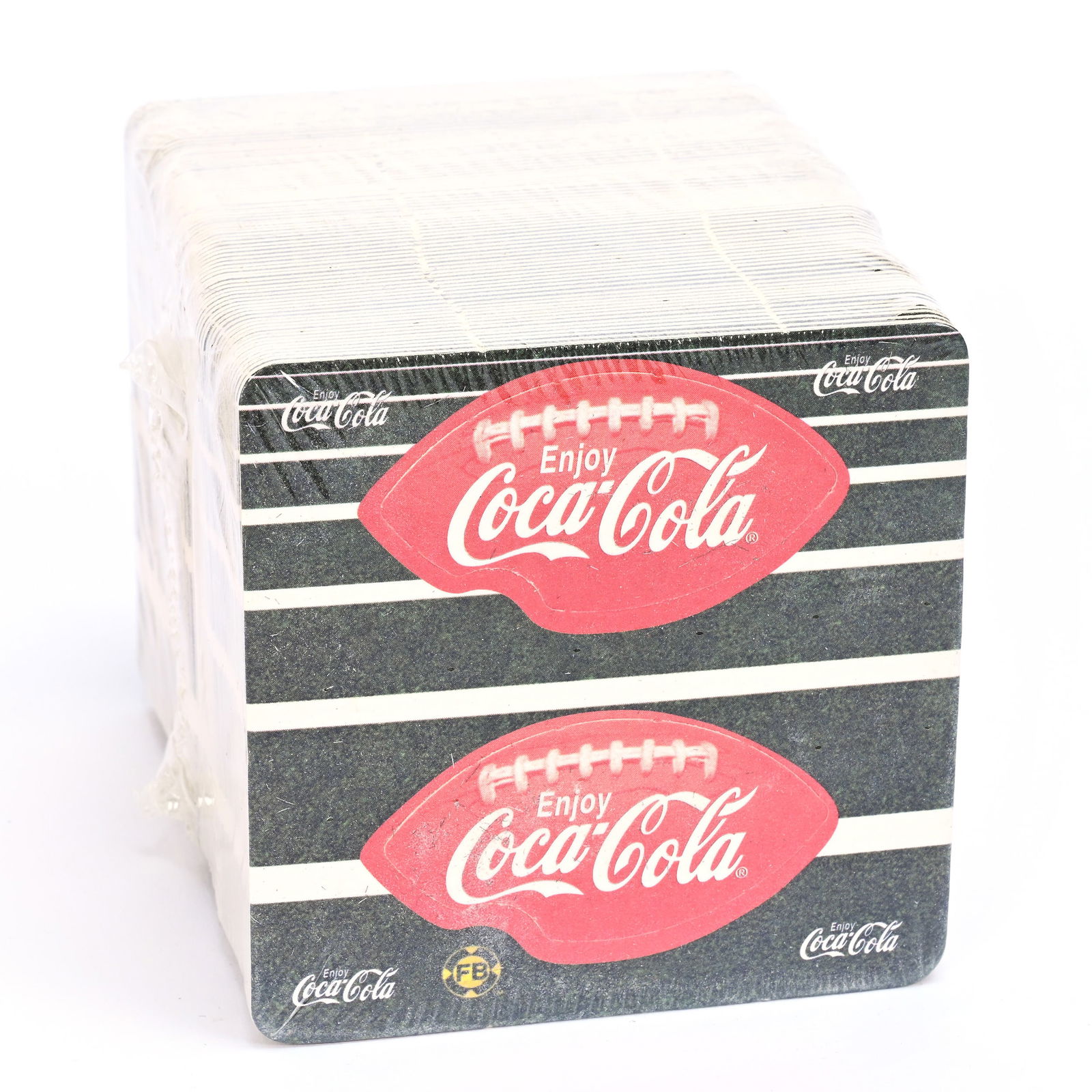 Coca-Cola Sealed Stack Of Coasters, Football: Coca-Cola Sealed Stack Of Coasters, Football, 5" x 3.75", Kansas Private Collection.