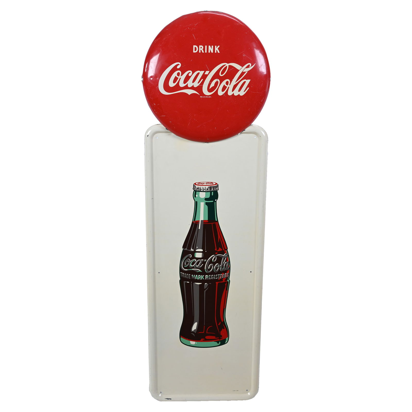 Coca-Cola Pillar Metal Sign With 16" Red Button, 1950's (1 of 3)