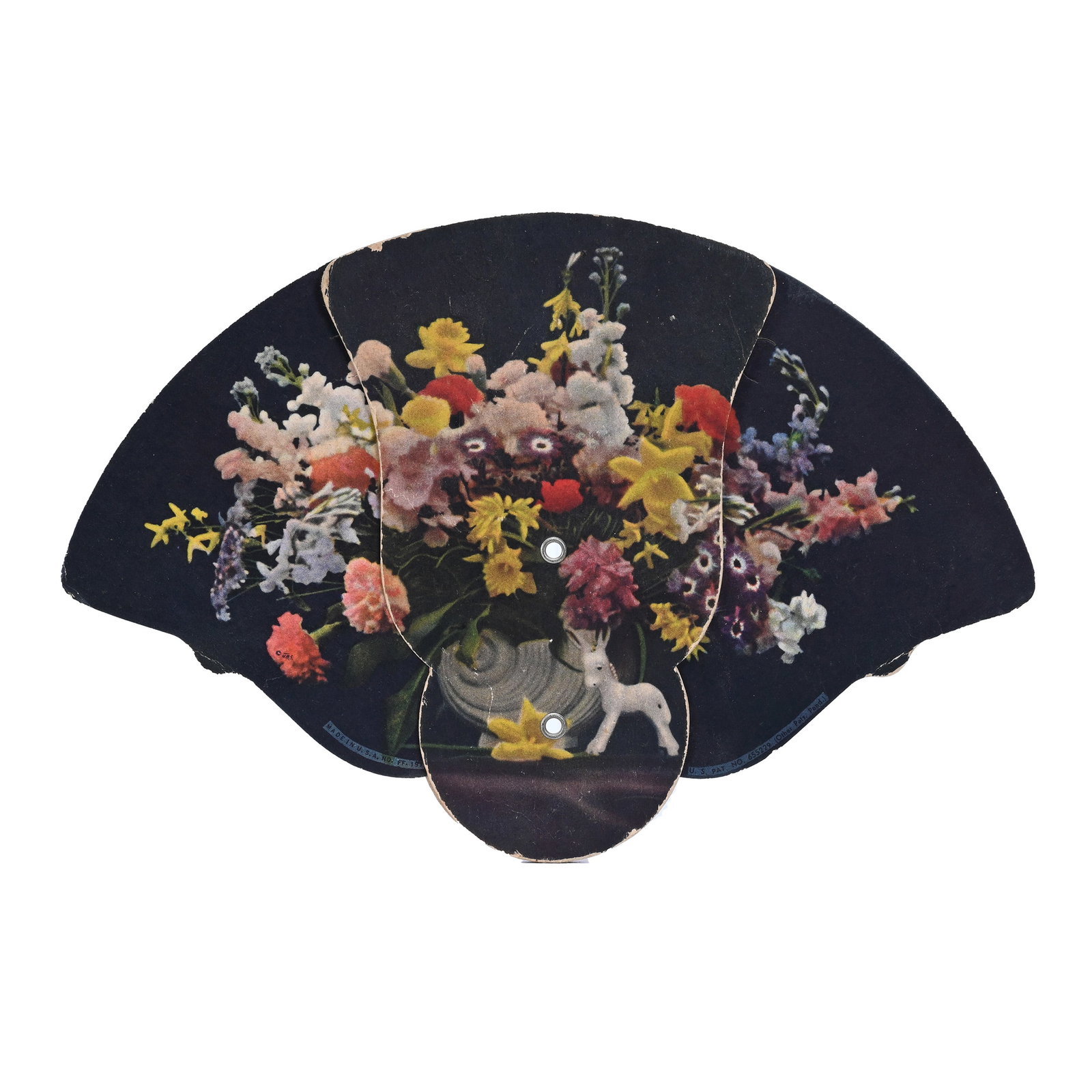 Coca-Cola Tri-Fold Fan, Sprite Boy, Floral Bouquet: Coca-Cola Tri-Fold Fan, Sprite Boy, Floral Bouquet, 7", Circa 1950's, Kansas Private Collection.