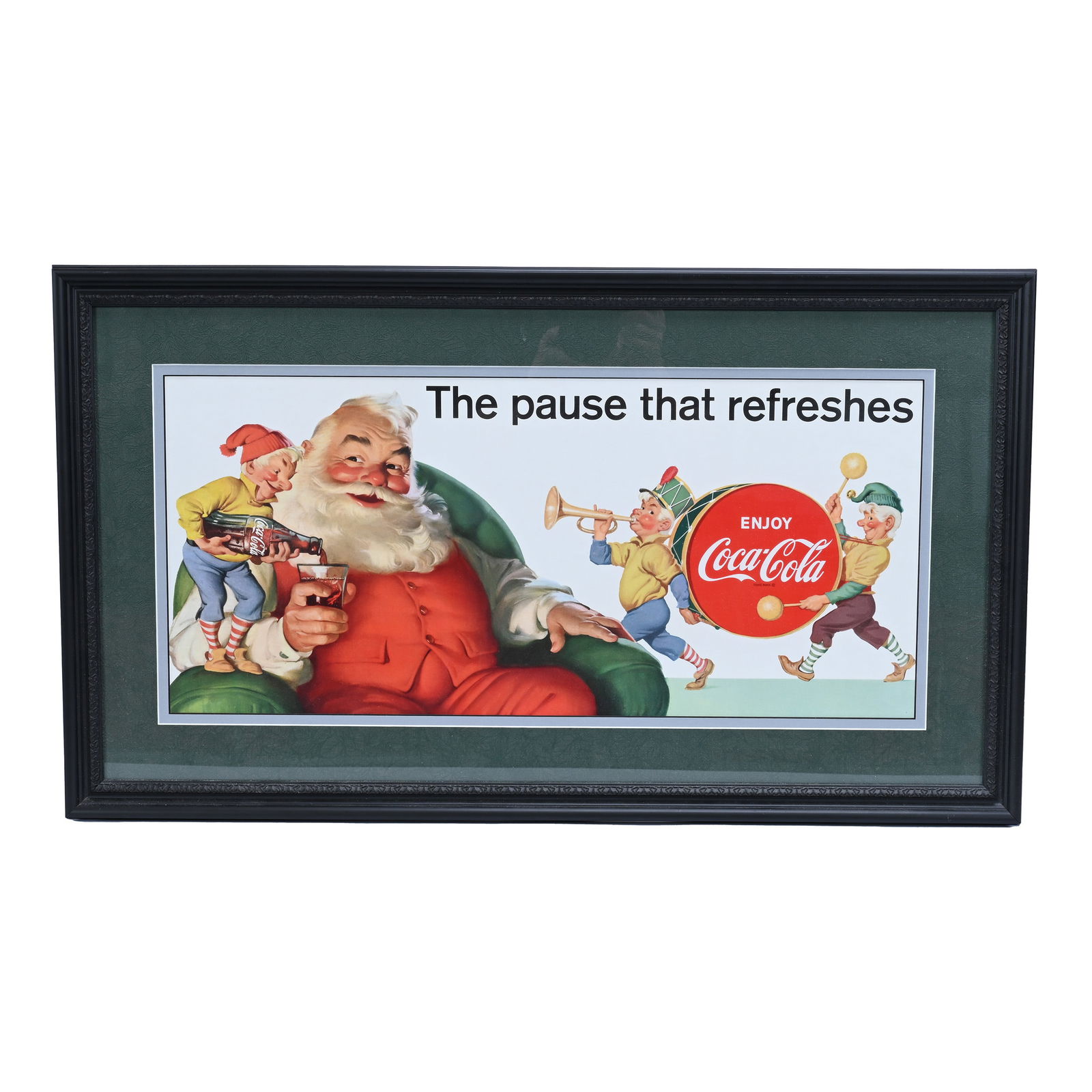 Coca-Cola Framed & Matted Sign, Santa & Elves (1 of 2)