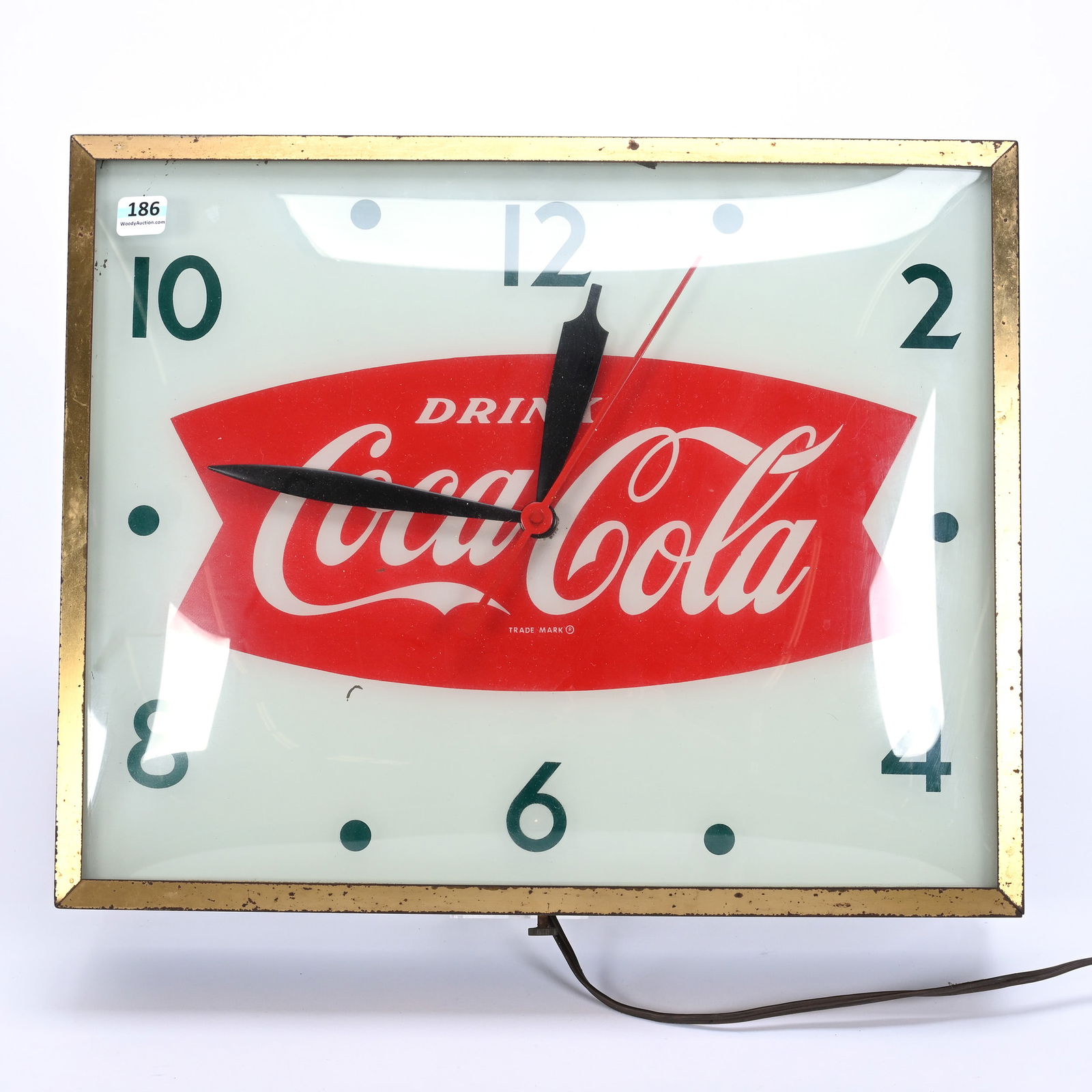 Coca-Cola Rectangular Fishtail Clock, Lights & Works (1 of 3)