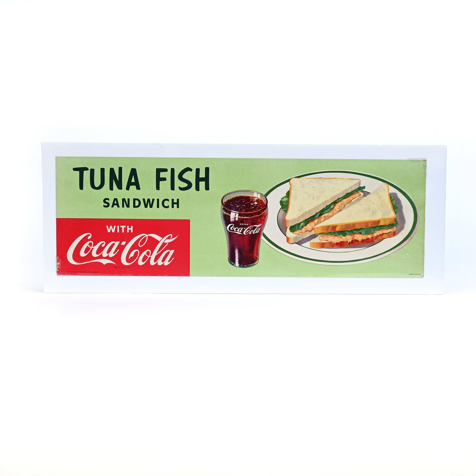 Coca-Cola Food Panel, Tuna Sandwich, 1956: Coca-Cola Food Panel, Tuna Sandwich, 1956, 7” x 22”, Private Collection, KS. UPDATED 5-21-24: Seller Wished To Remain Anonymous.