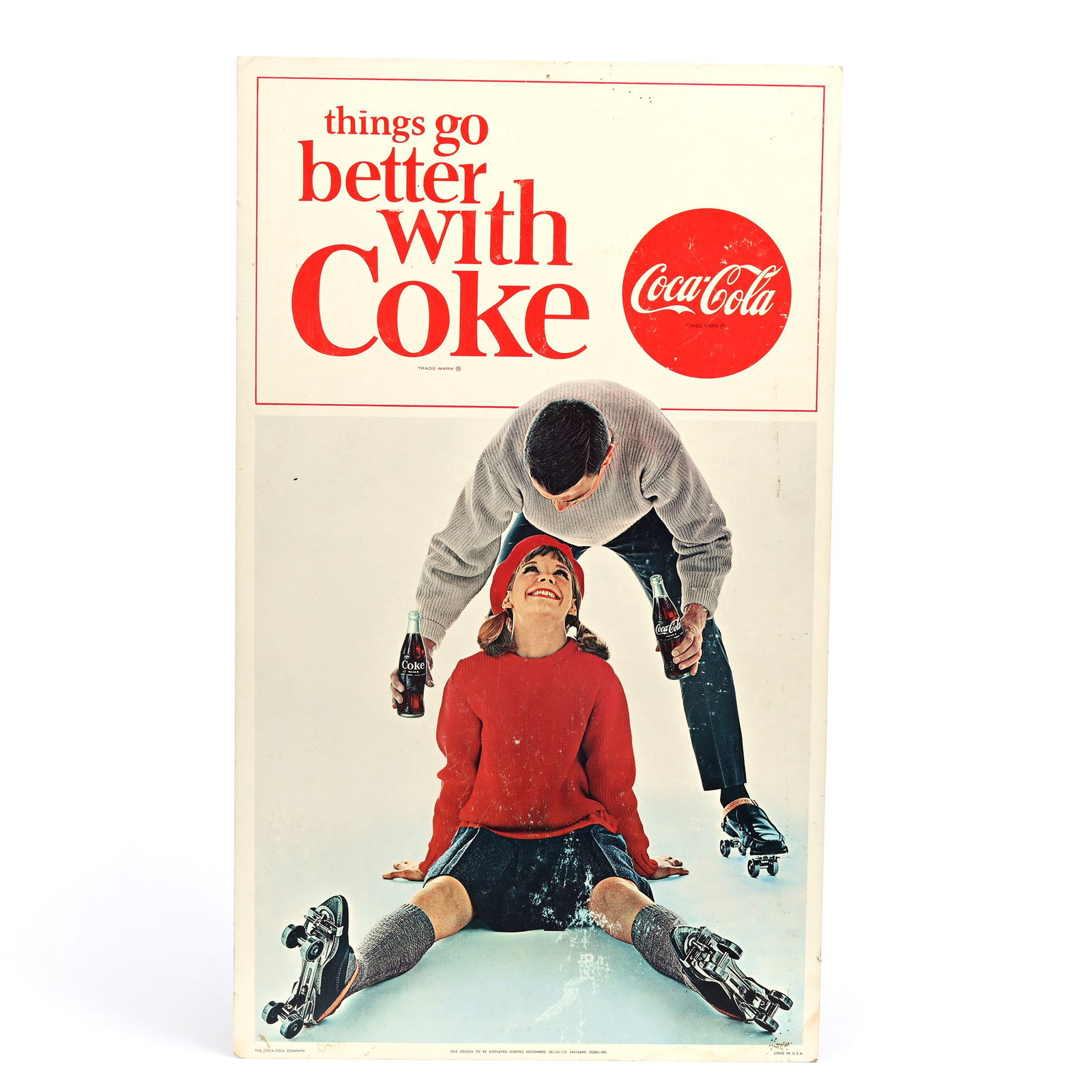 Coca-Cola Double-Sided 8 Month Cardboard Sign, 1960's (1 of 2)