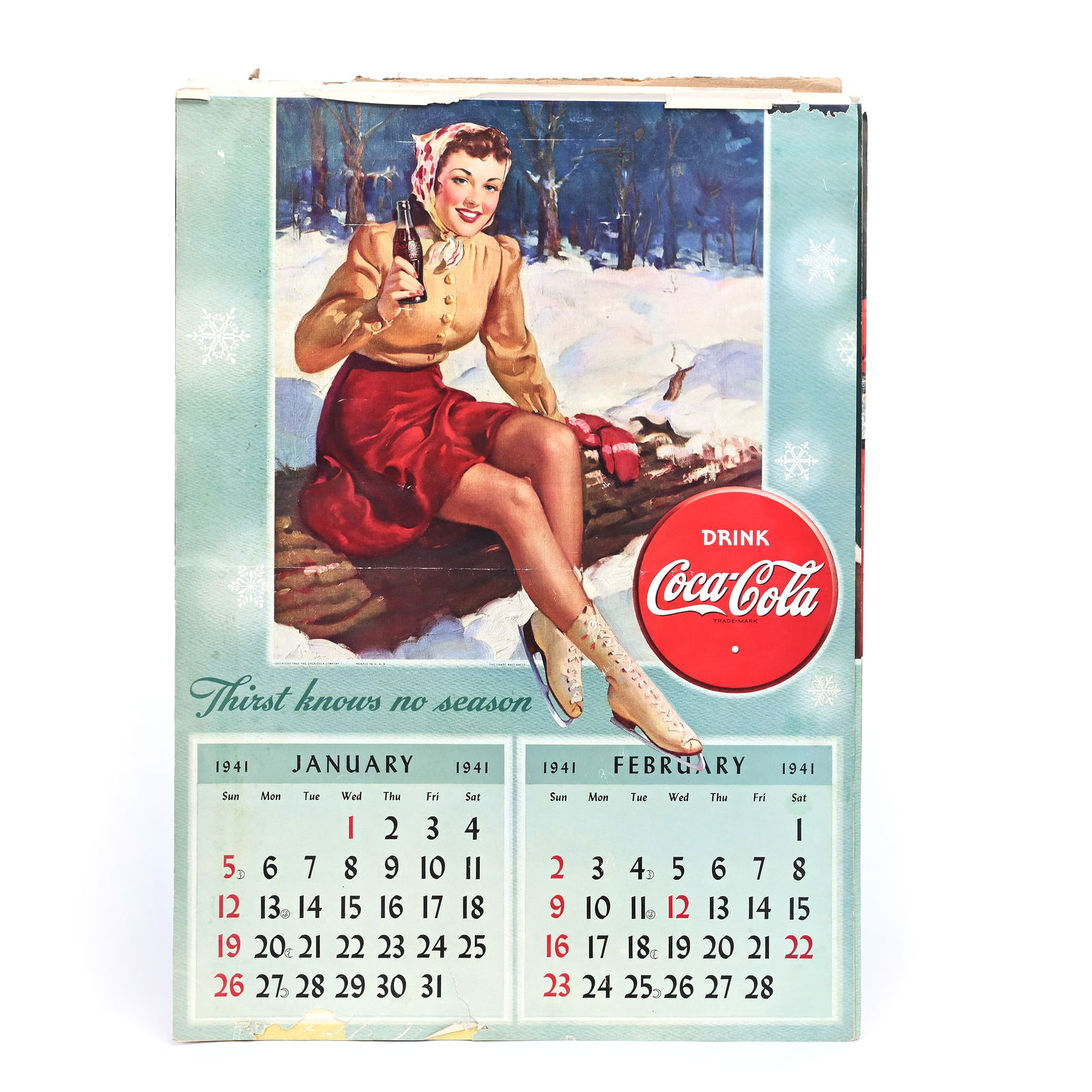 Coca-Cola Complete 1941 Calendar, No Top Metal Strap (1 of 3)