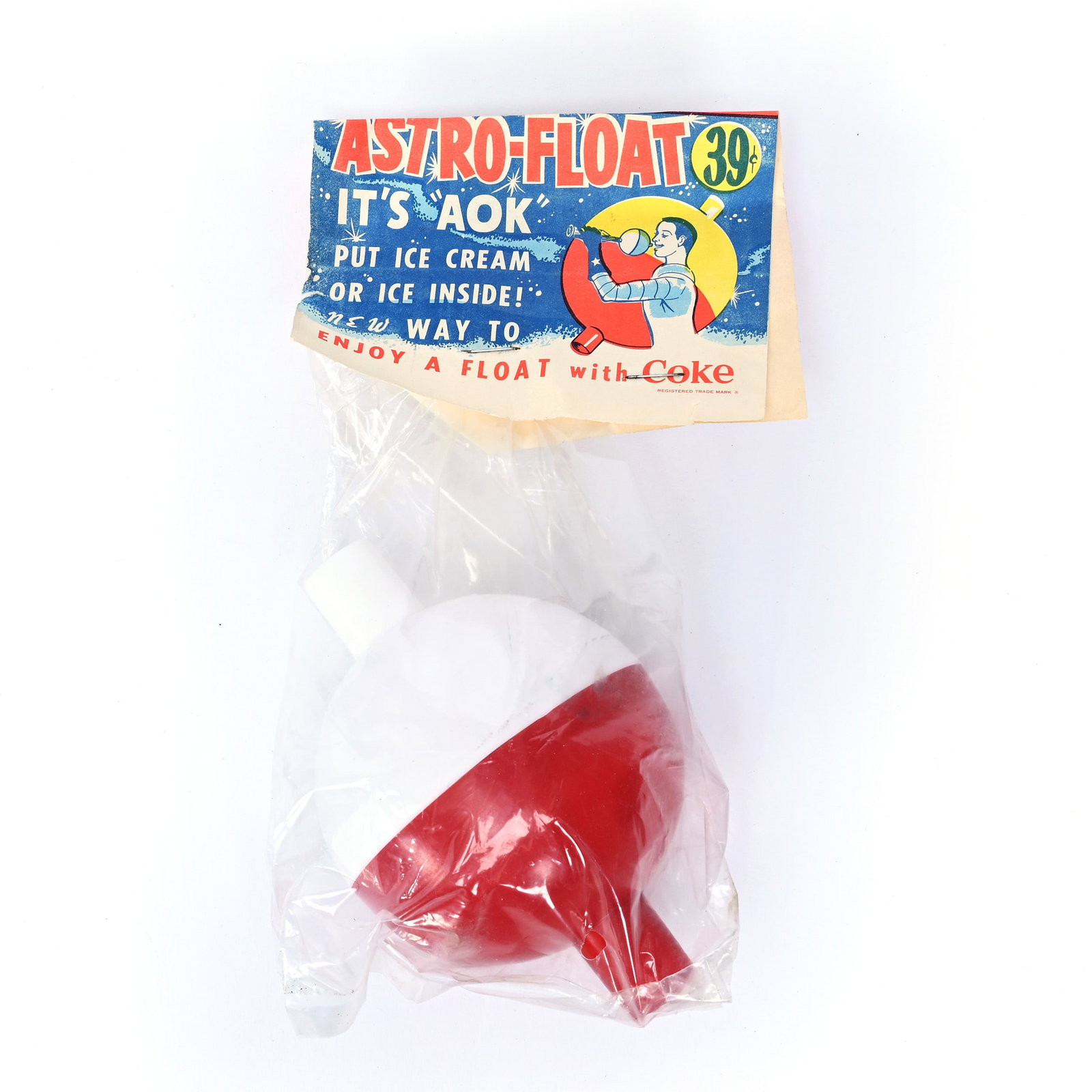 Coca-Cola NOS (New Old Stock), Astro Float, Bobber Shaped: Coca-Cola NOS (New Old Stock), Astro Float, Bobber Shaped, Holds Ice Cream Or Ice To Drink Coca-Cola Through, Kansas Private Collection.