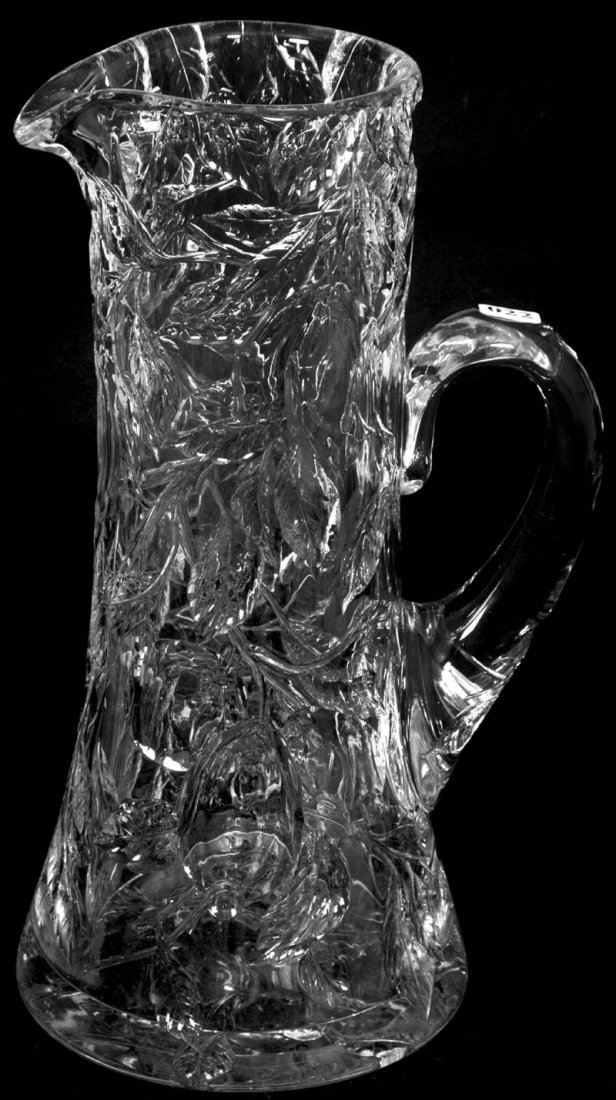 WOW! 14 1/4" AMERICAN BRILLIANT CUT GLASS TANKARD: WOW! 14 1/4" AMERICAN BRILLIANT CUT GLASS TANKARD HIGHEST QUALITY INTAGLIO LEMON BRANCH AND LEAF DECOR - WEIGHT IS OVER TWELVE POUNDS