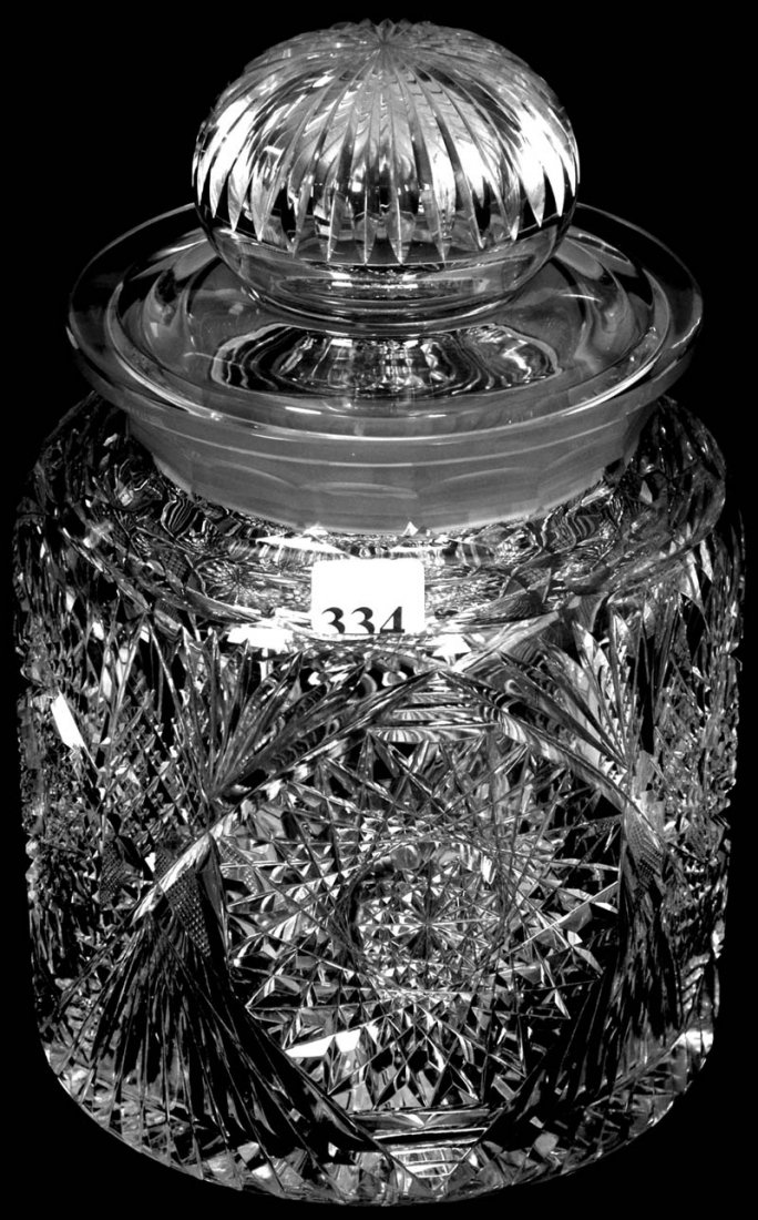 9" AMERICAN BRILLIANT CUT GLASS LARGE SIZE HUMIDOR: 9" AMERICAN BRILLIANT CUT GLASS LARGE SIZE HUMIDOR MANILA PATTERN BY PAIRPOINT - CLEAR BLANK - GREAT FIT