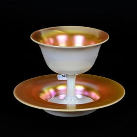 Sherbet/Underplate, Unmarked Steuben Gold Calcite