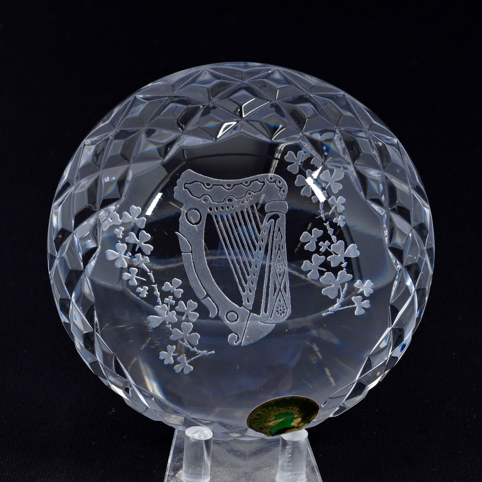 Paperweight, Waterford Sticker: Paperweight, Waterford Sticker, 3.5"/91mm, Magnum, Engraved Heart, Original Box, 570 Grams, Willa (Billie) Harrington Collection.
