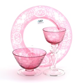 (3) Signed Steuben Cranberry Cut To Clear Items