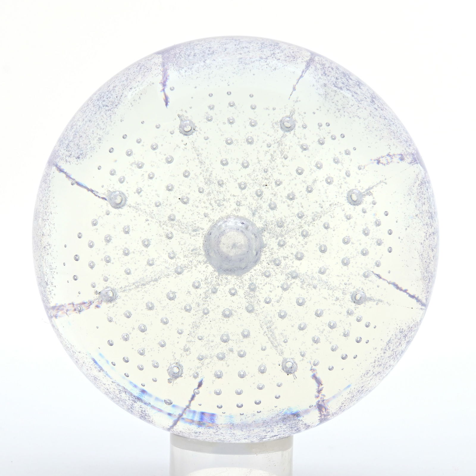 Paperweight, Studio, Signed Nuorot: Paperweight, Studio, Signed Nuorot, 3.23"/82mm, Translucent Blue And White Floral Design, "P-99-83-ACC" On Base, 645 Grams, Willa (Billie) Harrington Collection.