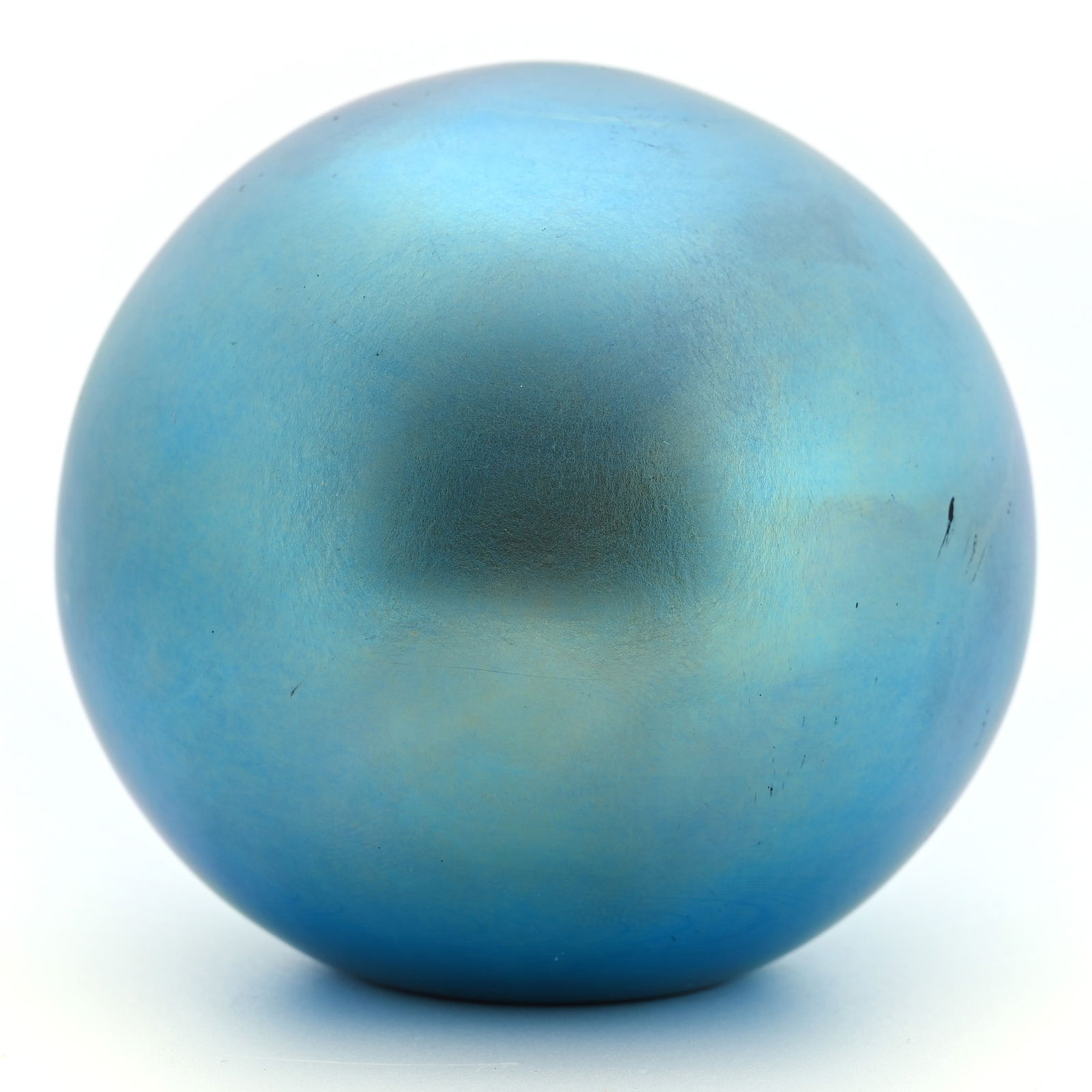 Paperweight, Hollow: Paperweight, Hollow, 2.9" /75mm, Blue Iridescent With Spurious Aurene Carder Signature, 270 Grams, Willa (Billie) Harrington Collection.