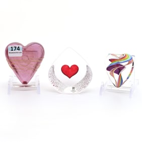 (3) Paperweights, Heart Shaped