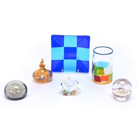 (6) Paperweight & Perfume Art Glass Items