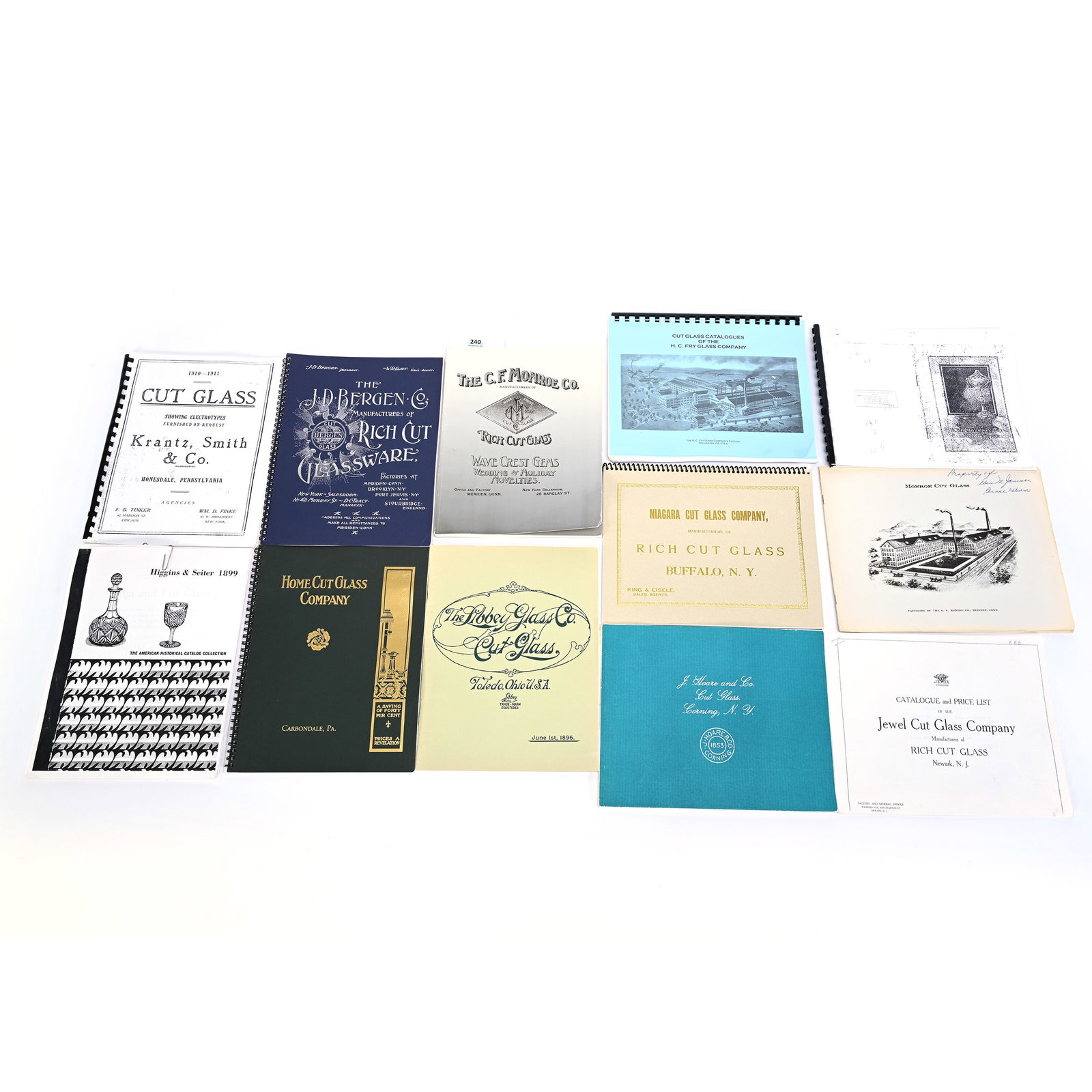 (8) American Cut Glass Assn. Catalog Reprints: (8) American Cut Glass Assn. Catalog Reprints, Catalogs Include: C.F. Monroe, Green Libbey, H.C. Fry, Niagara, Home, J. Hoare, Bergen And More (Including Photocopies Of Catalogs, Willa (Billie) Harrin