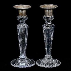 Pair Candlesticks, American Brilliant Cut Glass