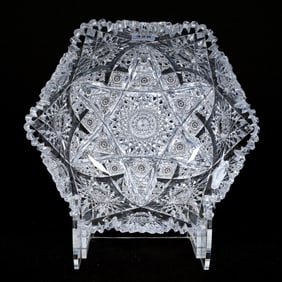 Bowl, American Brilliant Cut Glass, Signed Hawkes