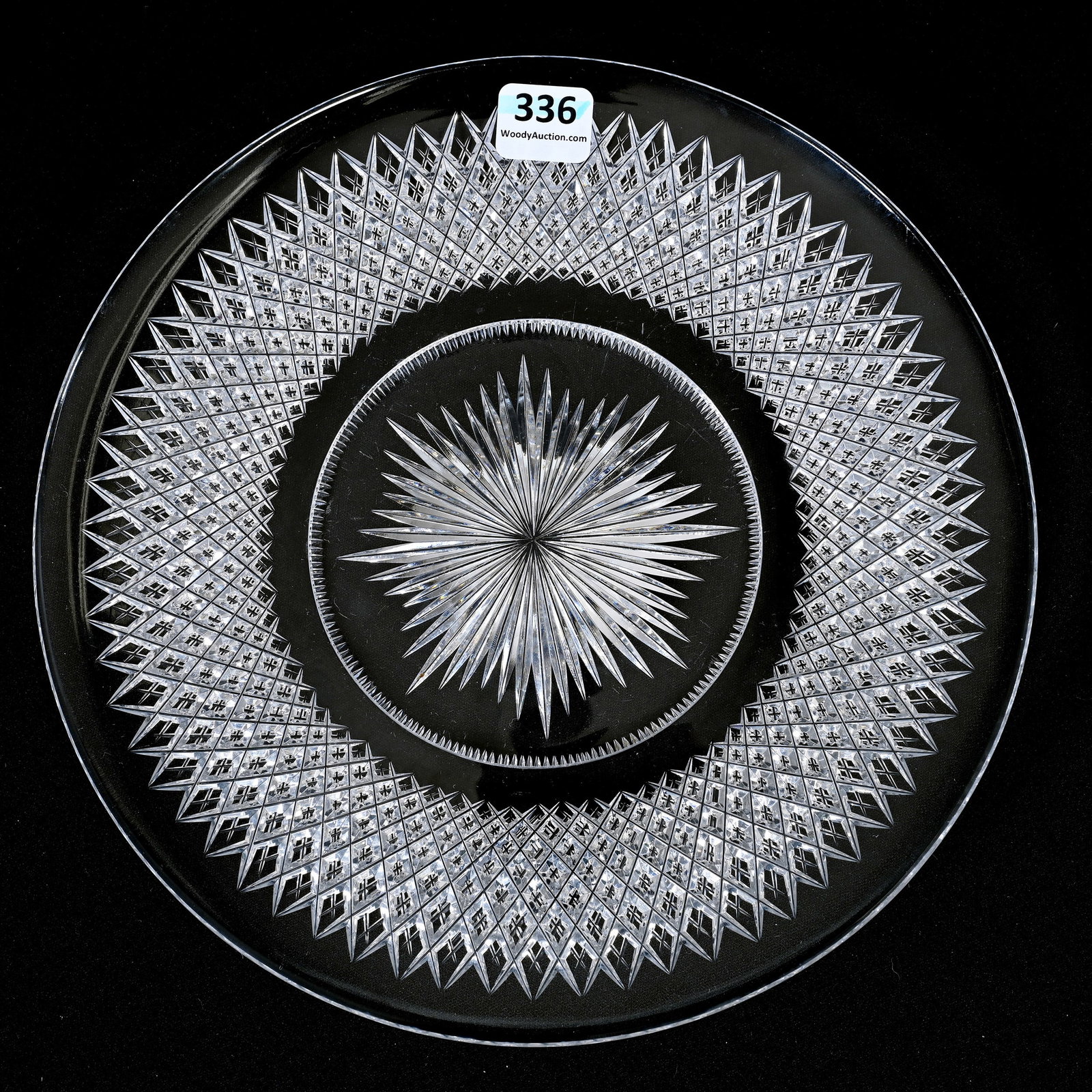 Plate, American Brilliant Cut Glass: Plate, American Brilliant Cut Glass, 9", Crosscut Diamond, Ray Cut Wafer Foot, Patricia (Pat) Van Carpels Collection.