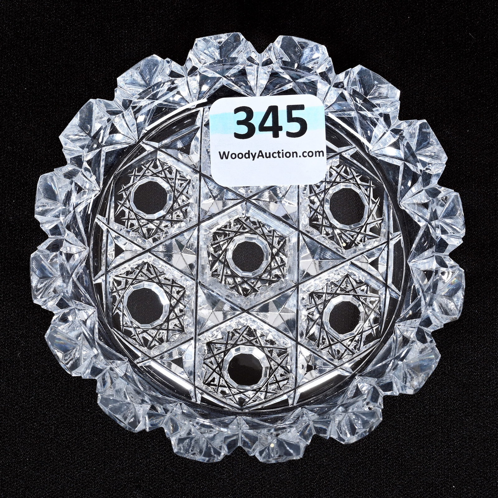 Butter Pat, American Brilliant Cut Glass: Butter Pat, American Brilliant Cut Glass, 3", Hobstar Cluster Center With Clear Cut Buttons, Patricia (Pat) Van Carpels Collection.