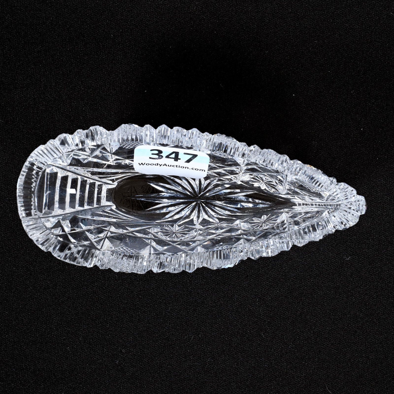 Salt Dip, Boat Shaped, American Brilliant Cut Glass: Salt Dip, Boat Shaped, American Brilliant Cut Glass, 4" x 1.75", Cane Pattern, Patricia (Pat) Van Carpels Collection.