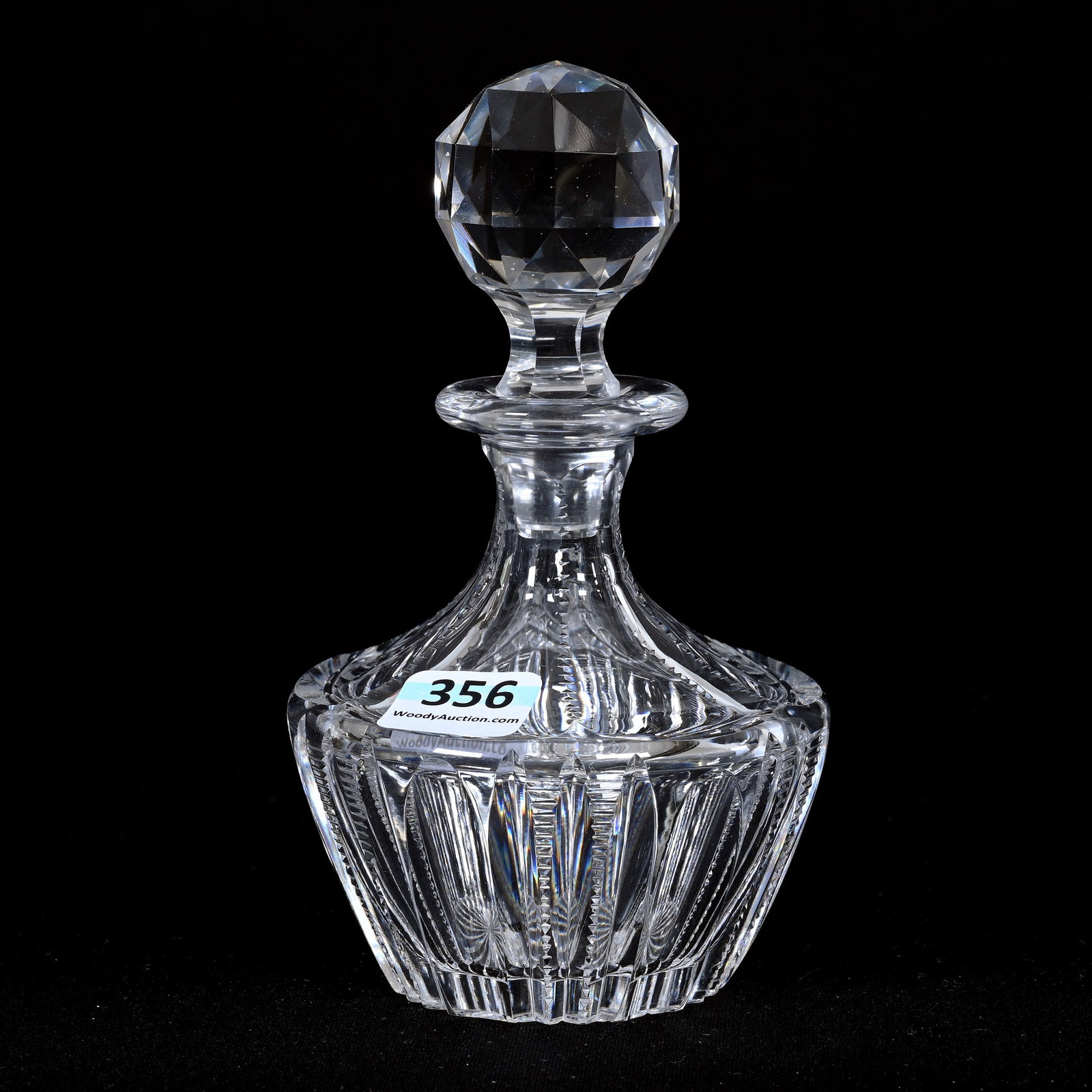 Cologne Bottle, American Brilliant Cut Glass: Cologne Bottle, American Brilliant Cut Glass, 5.75" x 3.25", Prism Cut With Ray Cut Base, Patricia (Pat) Van Carpels Collection.