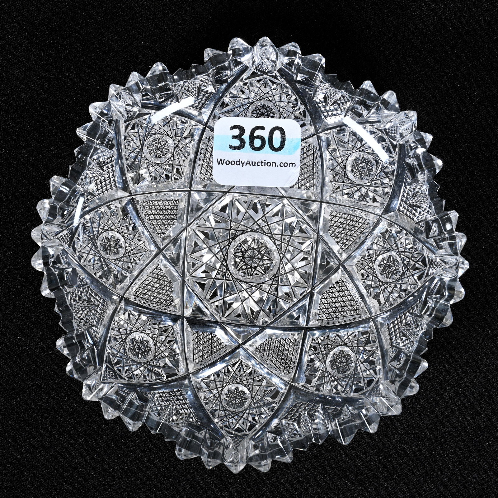 Plate, American Brilliant Cut Glass: Plate, American Brilliant Cut Glass, 4.25", Hobstar, Vesica And Strawberry Diamond Motif, Nicely Cut, Patricia (Pat) Van Carpels Collection.