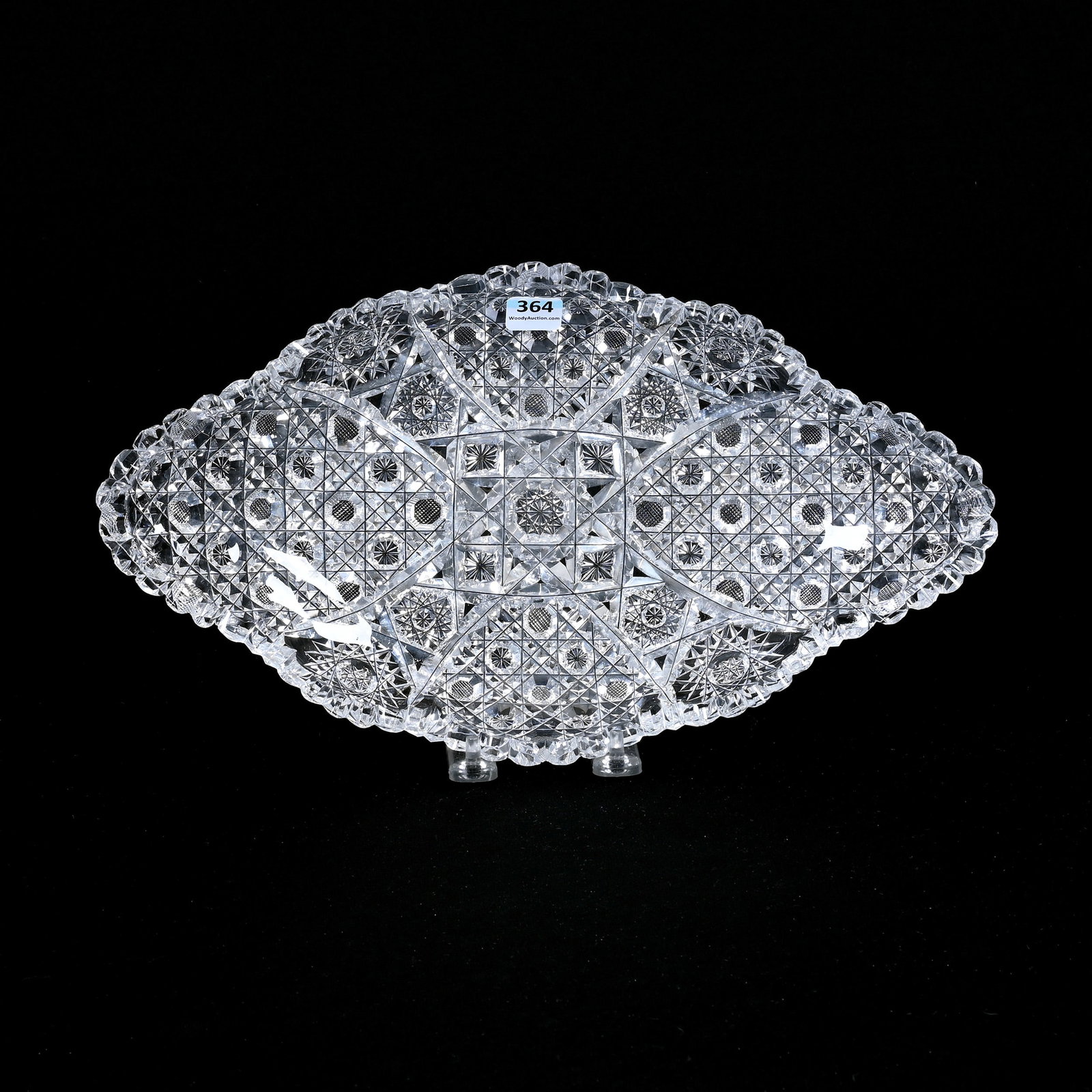 Ice Cream Tray, American Brilliant Cut Glass: Ice Cream Tray, American Brilliant Cut Glass, 14" x 7.75", Four Sections Of Hobstar And Harvard Pattern, Three Tooth Chips, Patricia (Pat) Van Carpels Collection.