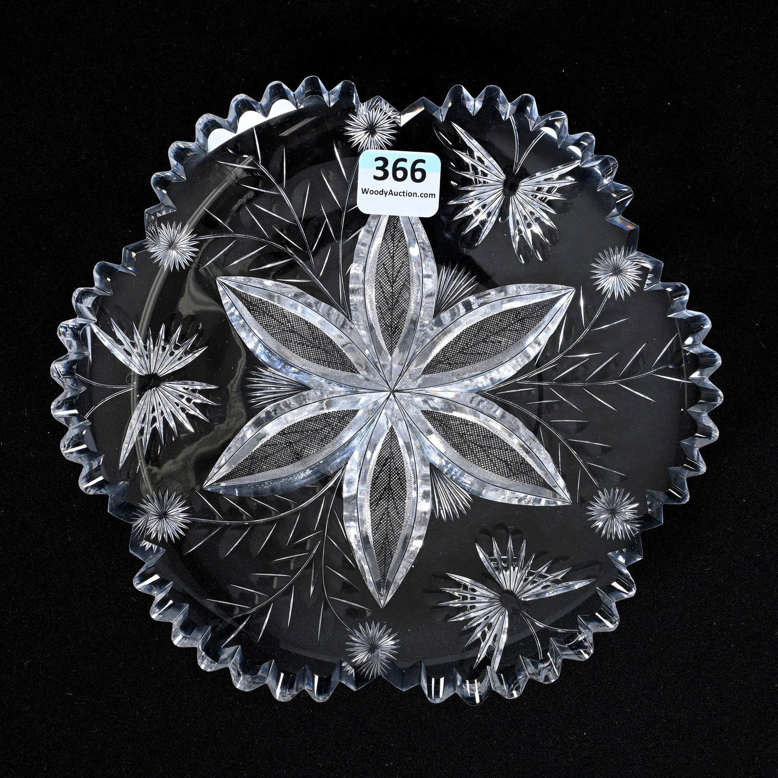 Plate, American Brilliant Cut Glass: Plate, American Brilliant Cut Glass, 7", Vesica Center With Engraved Butterfly And Floral Border, Patricia (Pat) Van Carpels Collection.