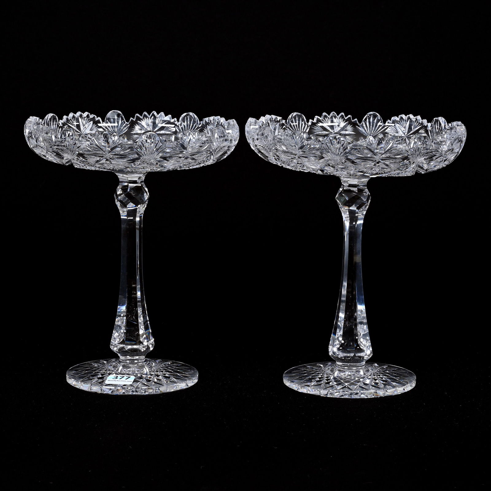 Pair Compotes, American Brilliant Cut Glass, Signed Sinclaire (1 of 3)