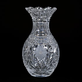 Vase, American Brilliant Cut Glass, Bowling Pin Form